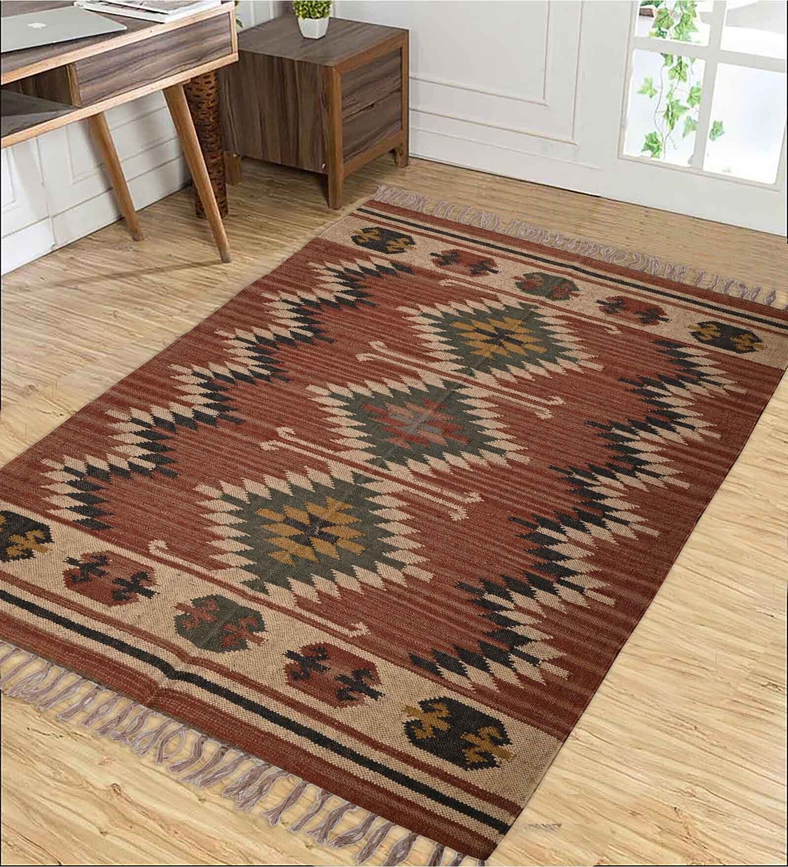 Multicolor Wool & Jute Abstract 72 x 48 Inches Hand Woven Dhurries