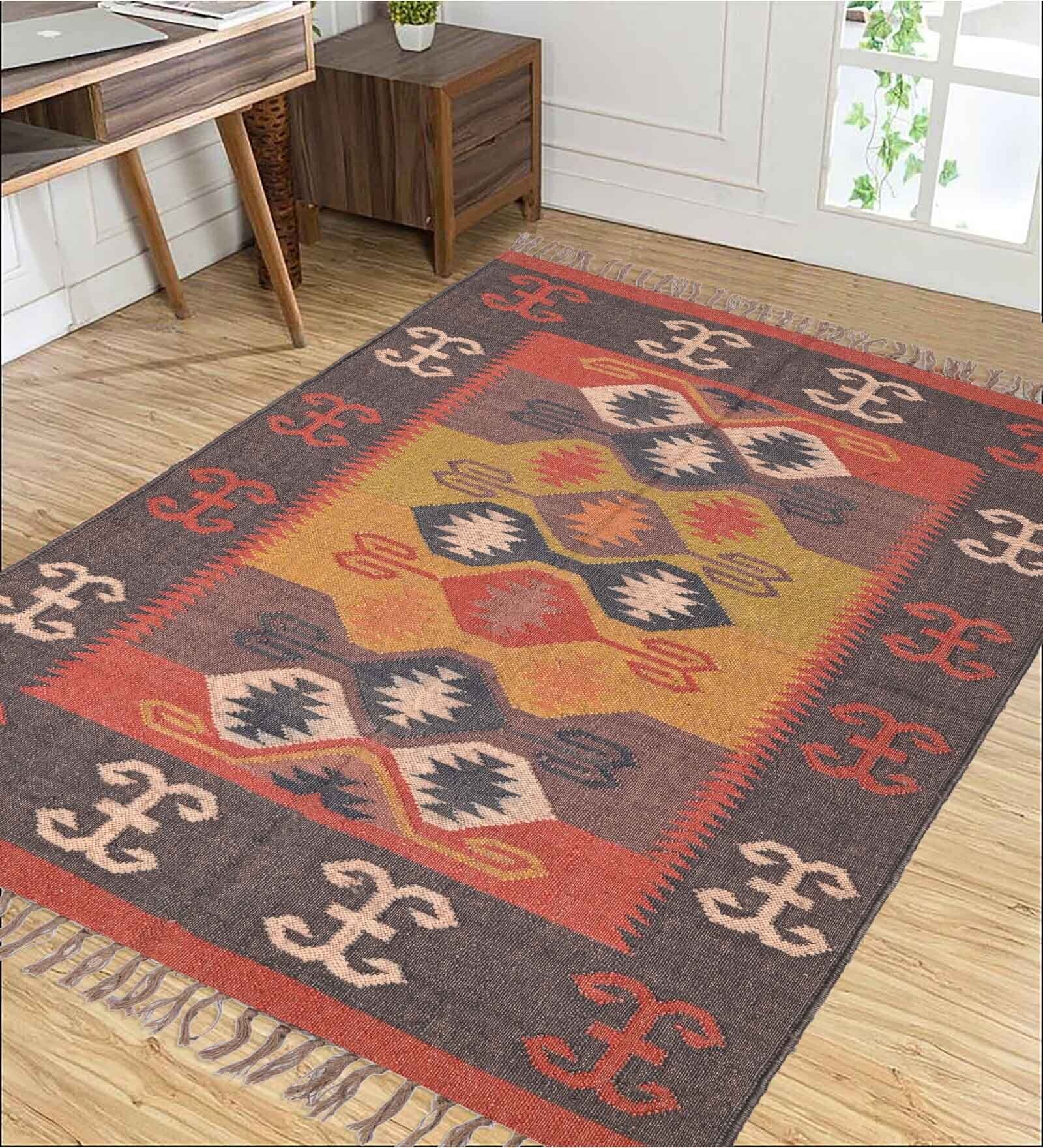 Multicolor Wool & Jute Abstract 72 x 48 Inches Hand Woven Dhurries