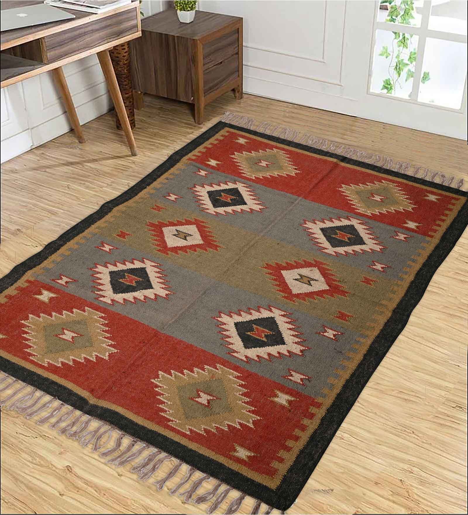 Multicolor Wool & Jute Geometric 72 x 48 Inches Hand Woven Dhurries