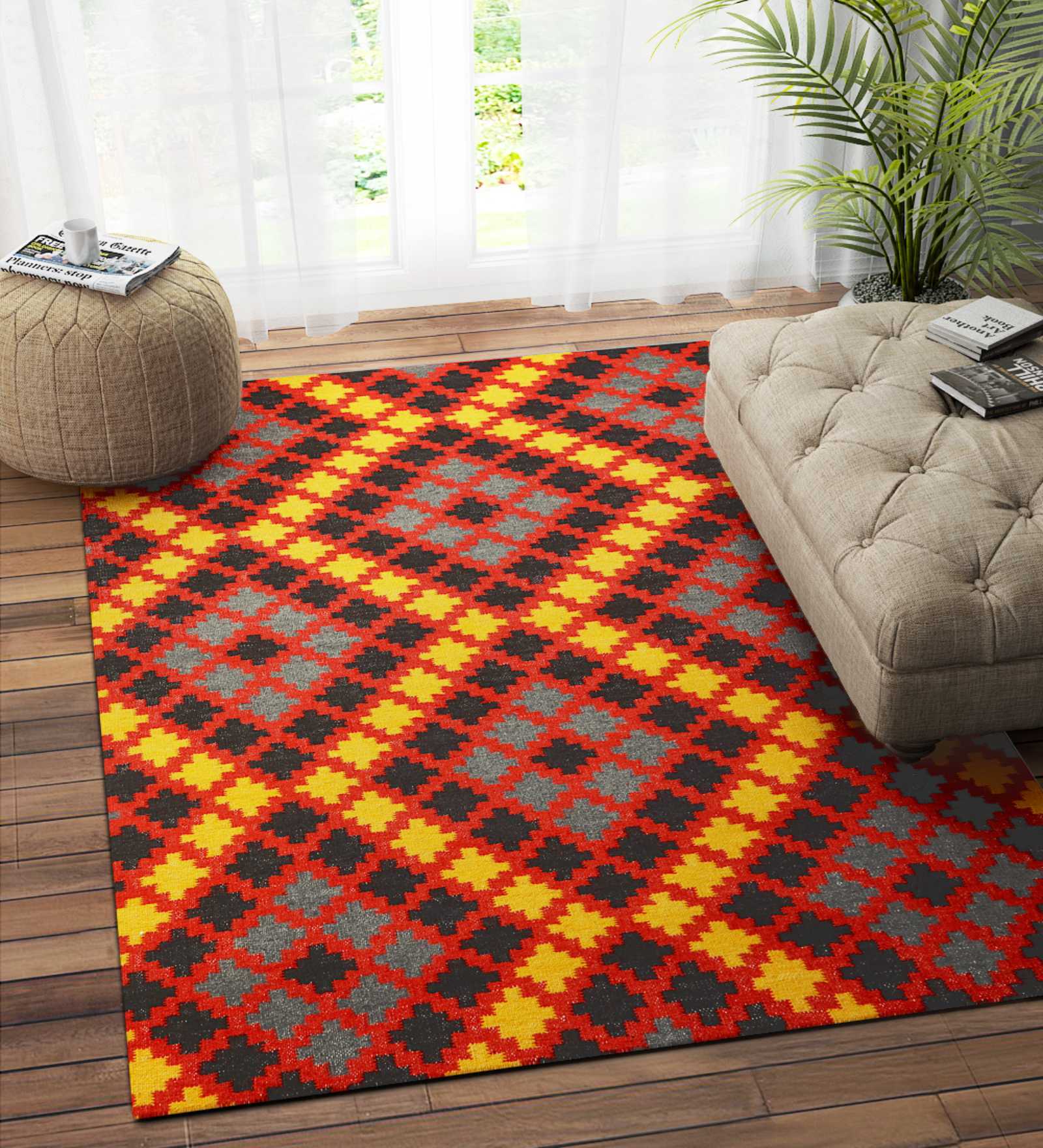 Multicolor Wool Geometric 72 x 48 Inches Hand Woven Dhurrie