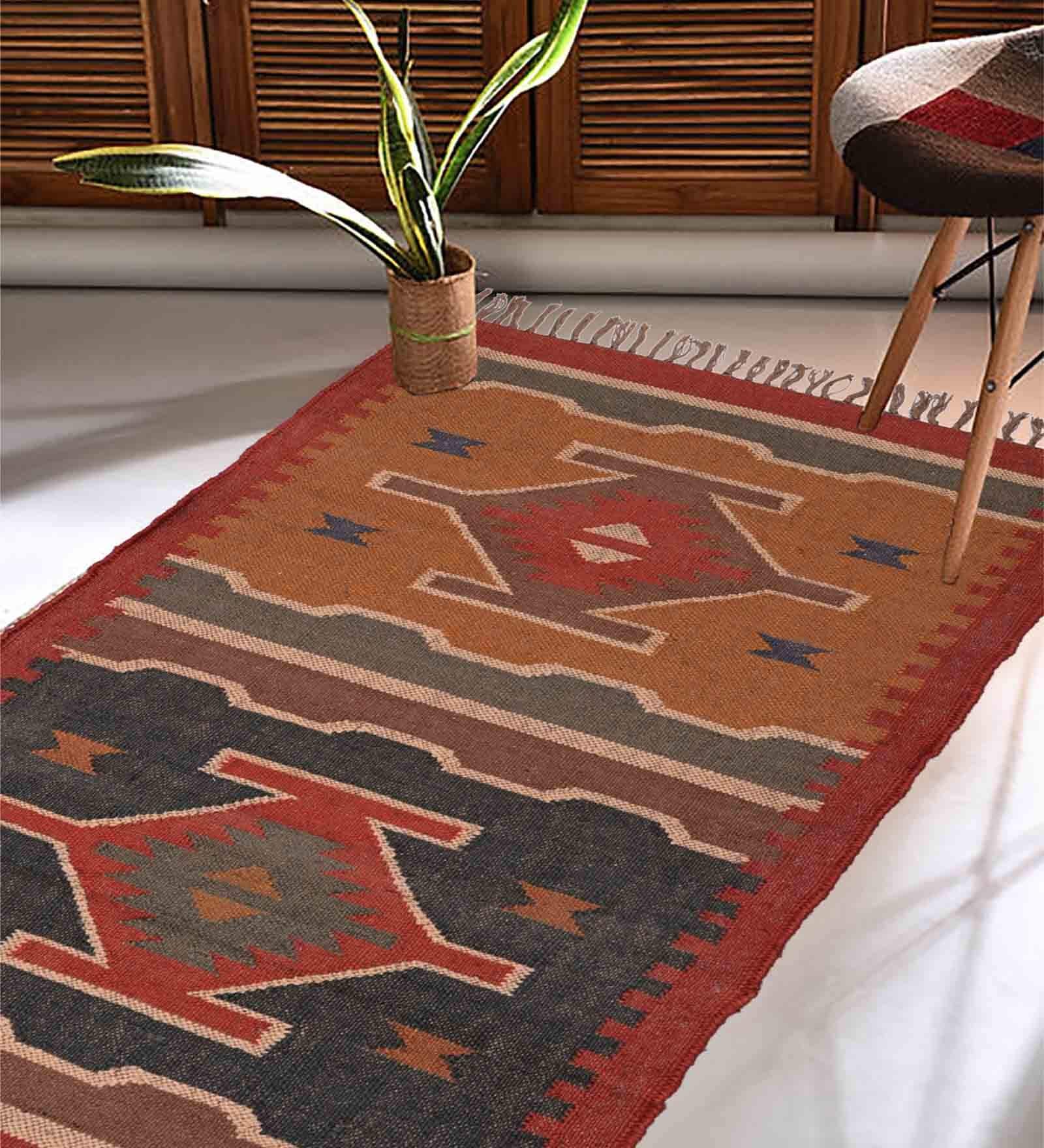 Multicolor Wool & Jute Abstract 96 x 60 Inches Hand Woven Dhurries
