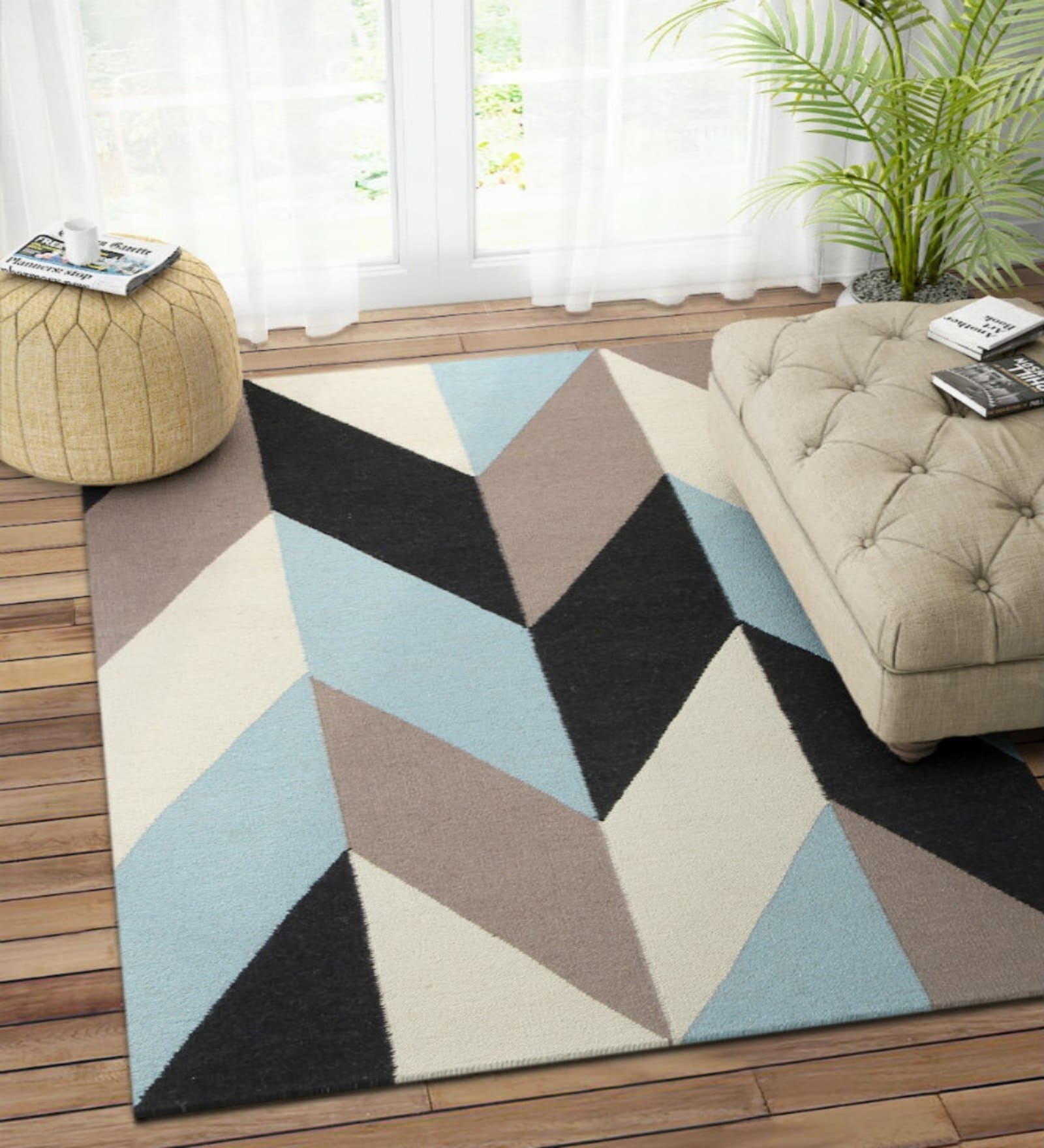 Multicolor Wool Geometric 96 x 60 Inches Hand Woven Dhurrie