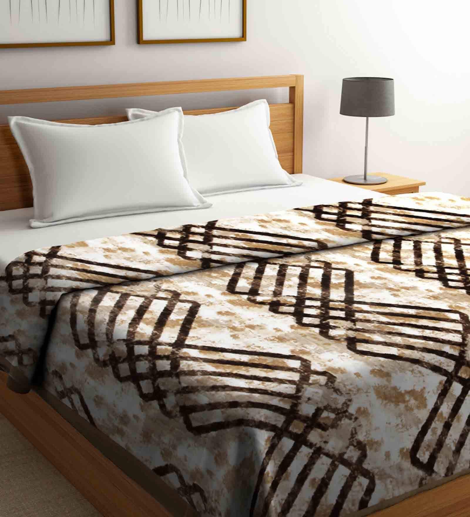 Buy Brown Wool Striped 1000 GSM Heavy Winter Double Bed Blanket by