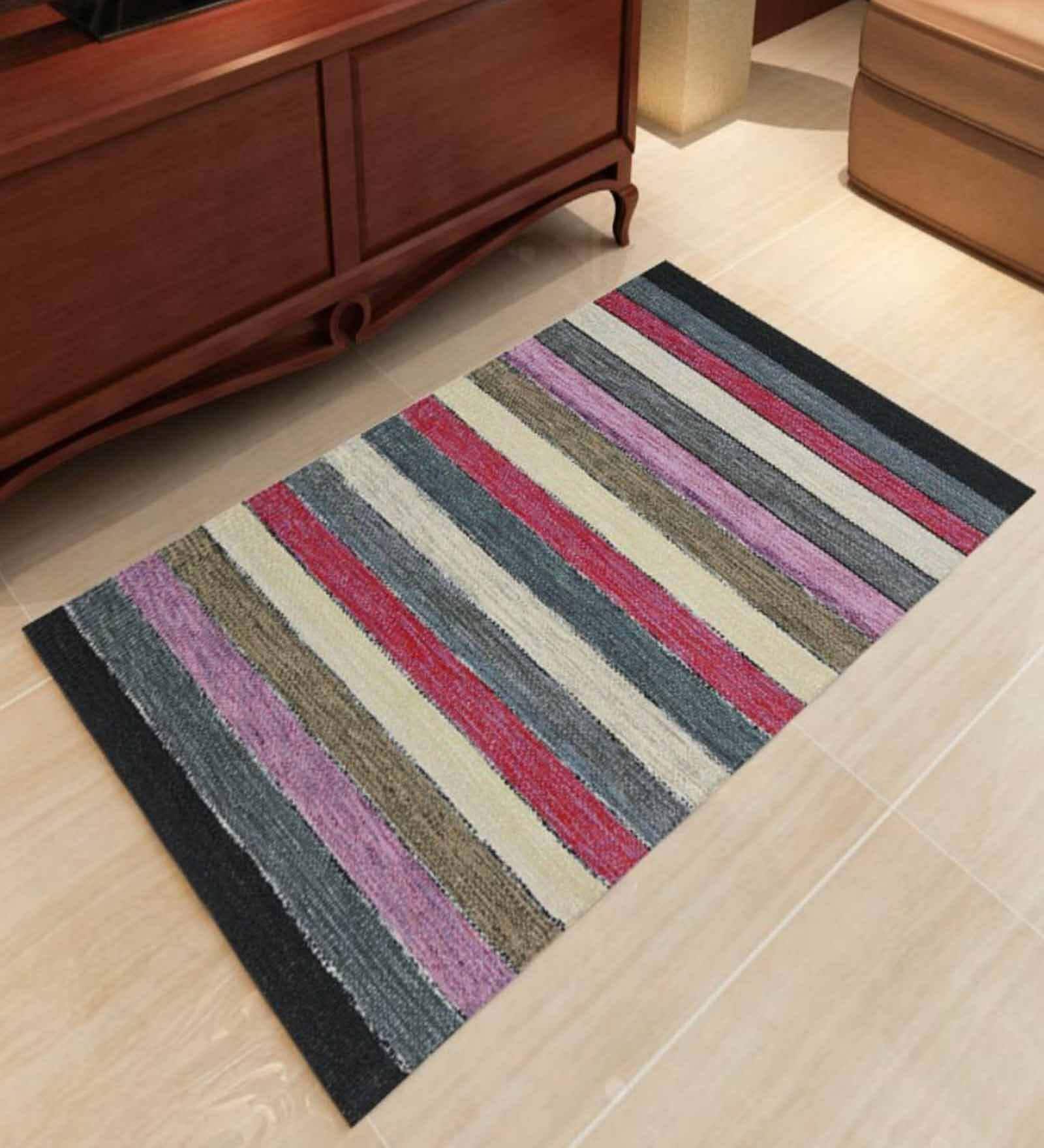 Multicolor Wool 3 ft X 5 ft Hand Woven Dhurrie