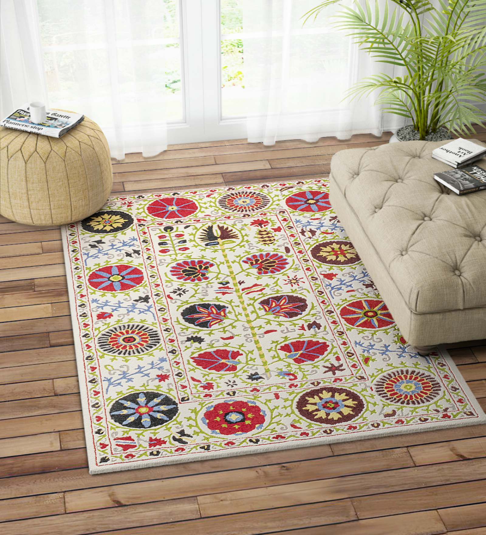 Multicolor Wool Abstract Suzani 5 x 8 Feet Hand Tufted Carpet