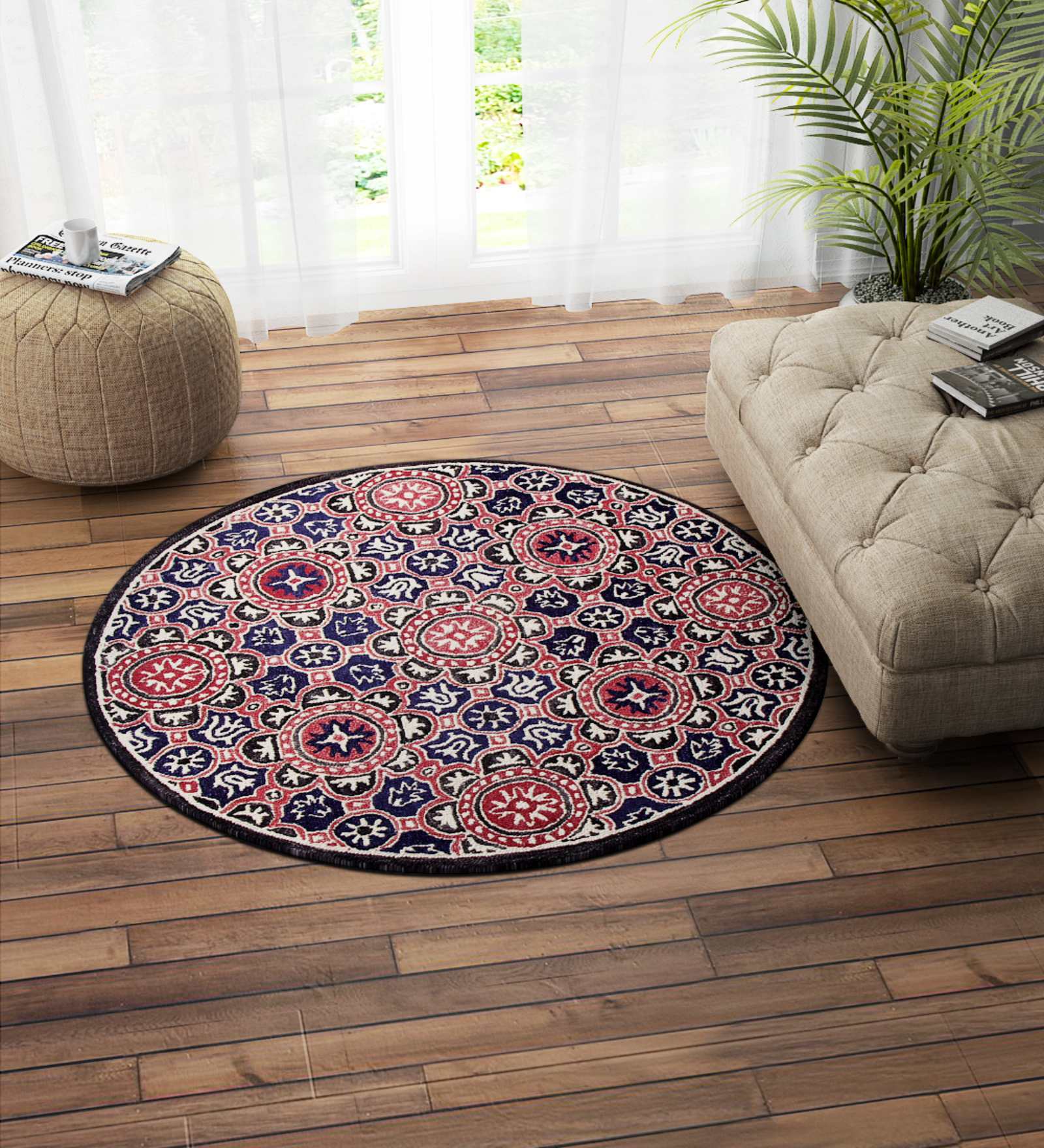 Multicolor Wool Suzani 5 x 5 Feet Round Hand Tufted Carpet