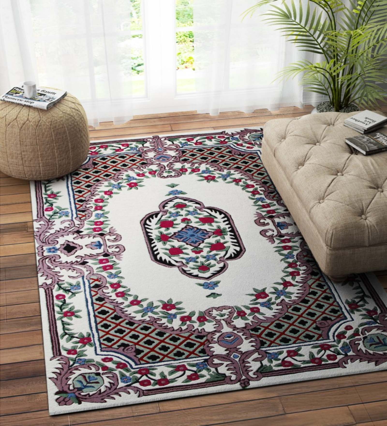 Multicolor Wool Traditional 8 x 5 Feet Hand Tufted Carpet
