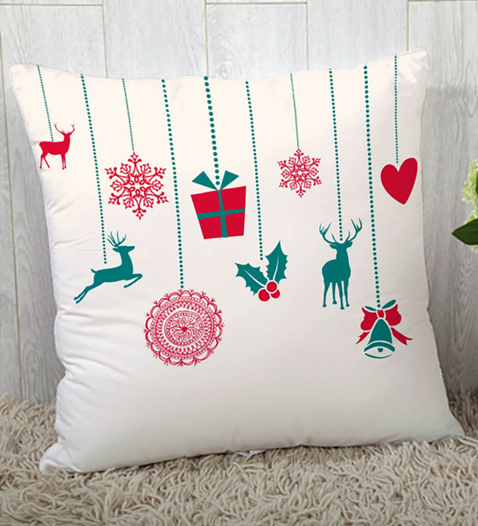 White Christmas Theam Polyester 16 X 16 Inchs Kids Cushion Cover