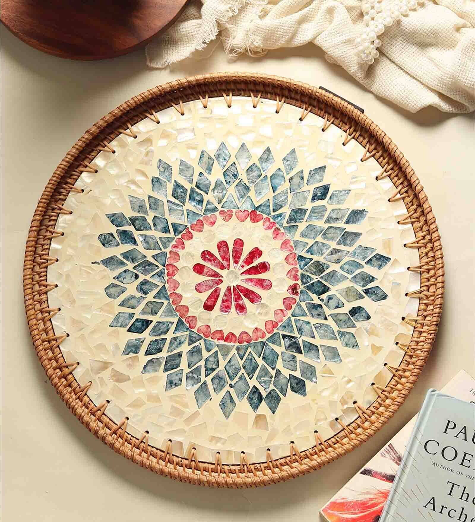 Multicolour  Cane Round Serving Tray