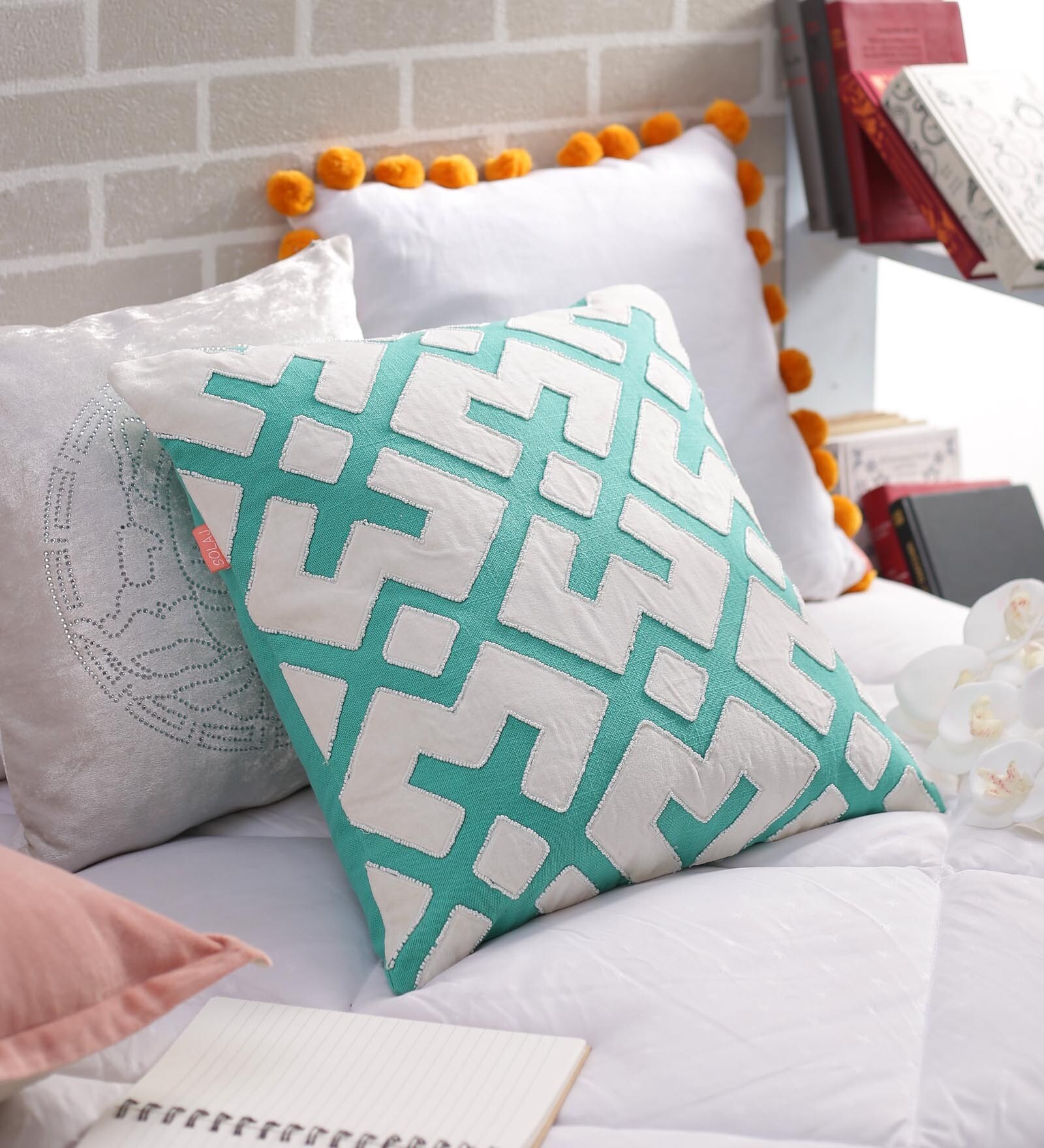 Buy Abstract Pattern Cotton Blue Cushion Cover 18 x 18 inches by Solaj