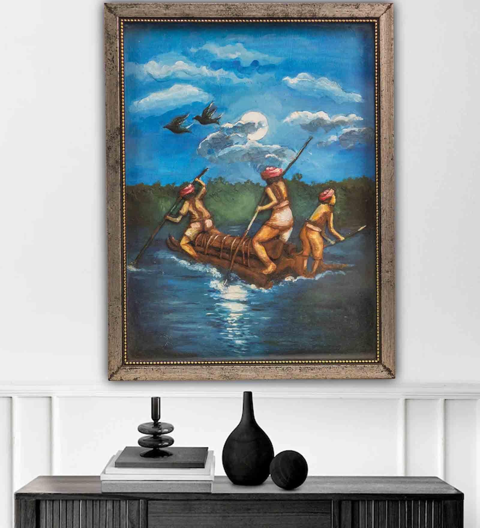 Multicolour 24K Gold Plated Fisherman Framed Tanjore Painting