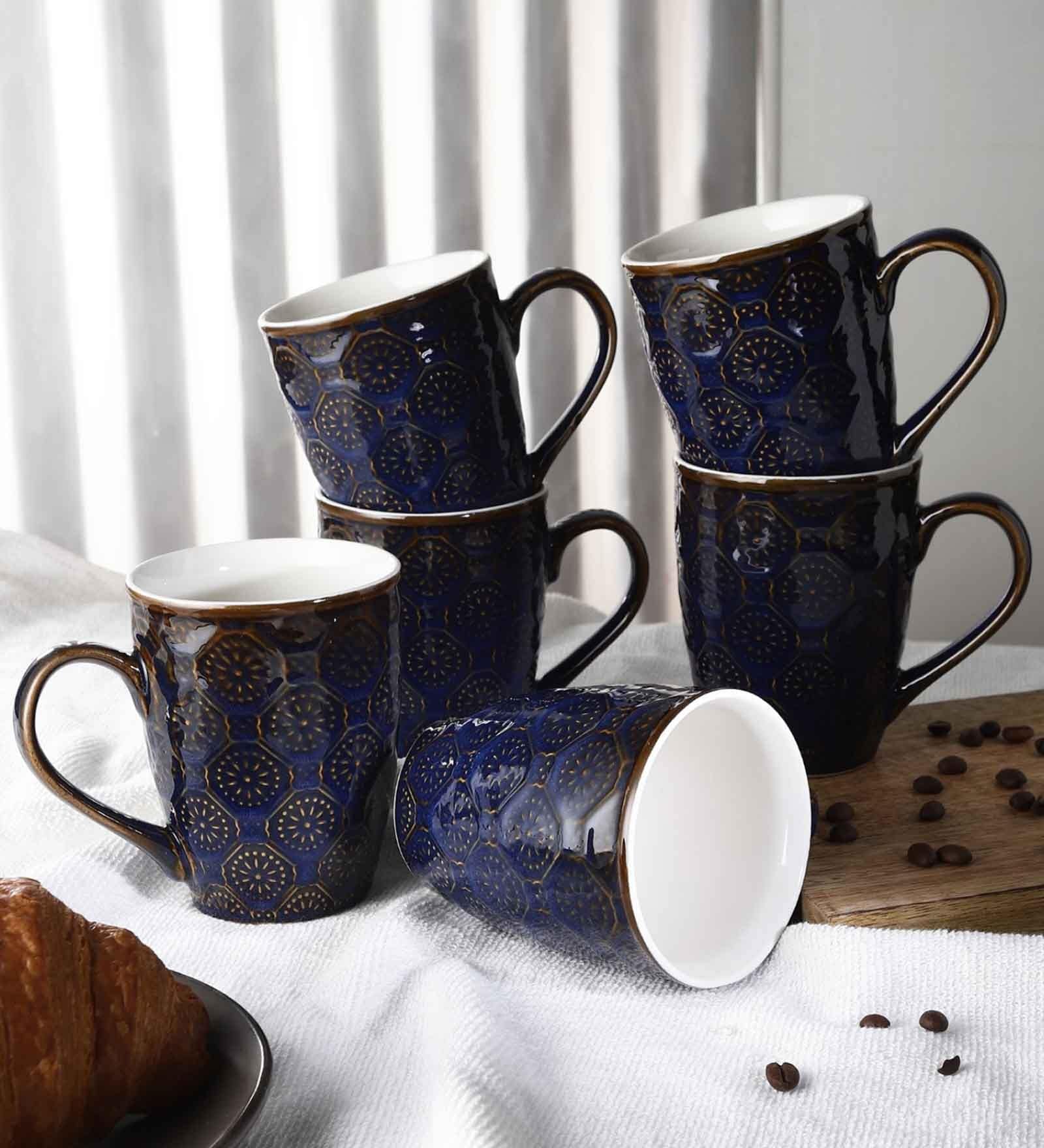 Wyatt 300ml Blue & Gold Ceramic (Set of 6) Coffee Mug