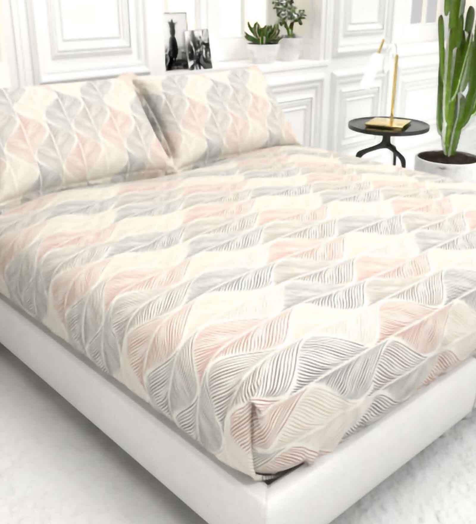 Cider Pastel Wave Blended Cotton King Size Bedsheet And 2 Pillow Covers