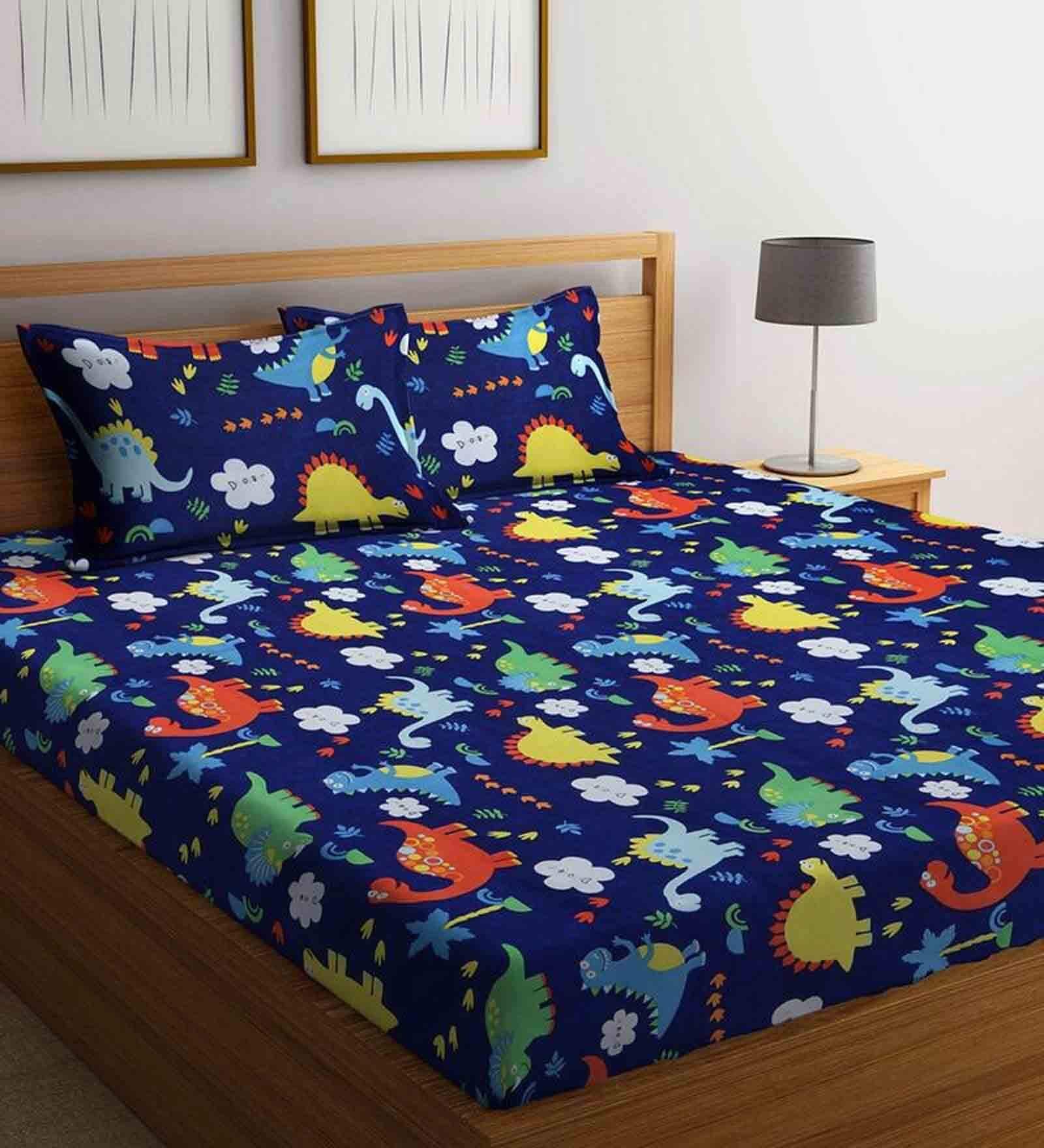 Multicolor Abstract 240 TC Cotton Queen Sized Bed Sheets with 2 Pillow Covers