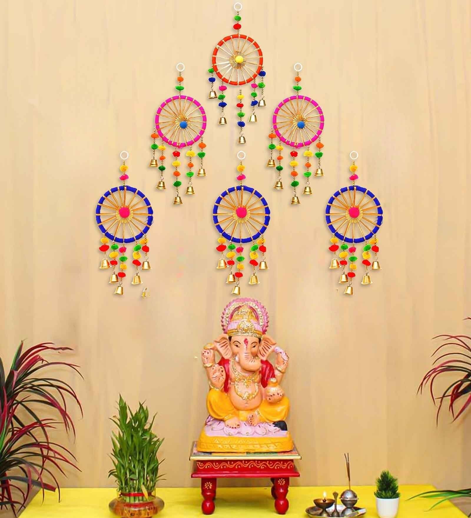 Maroon Assorted Gota Patti Bangle & Bells Decorative Wall Door Hangings Toran (Set of 6)