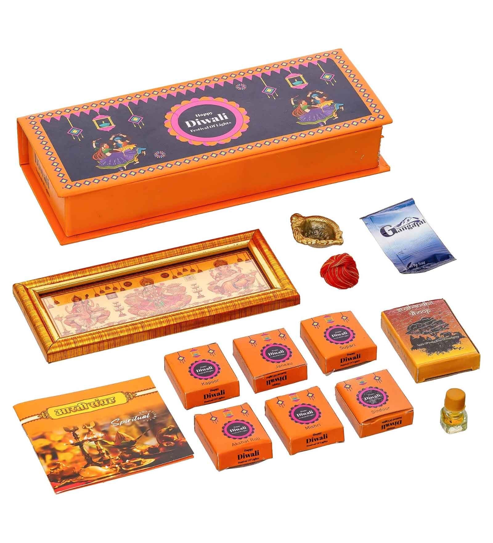 Laxmi Ganesh Saraswati Photo Frame with Pooja Samagri Kit