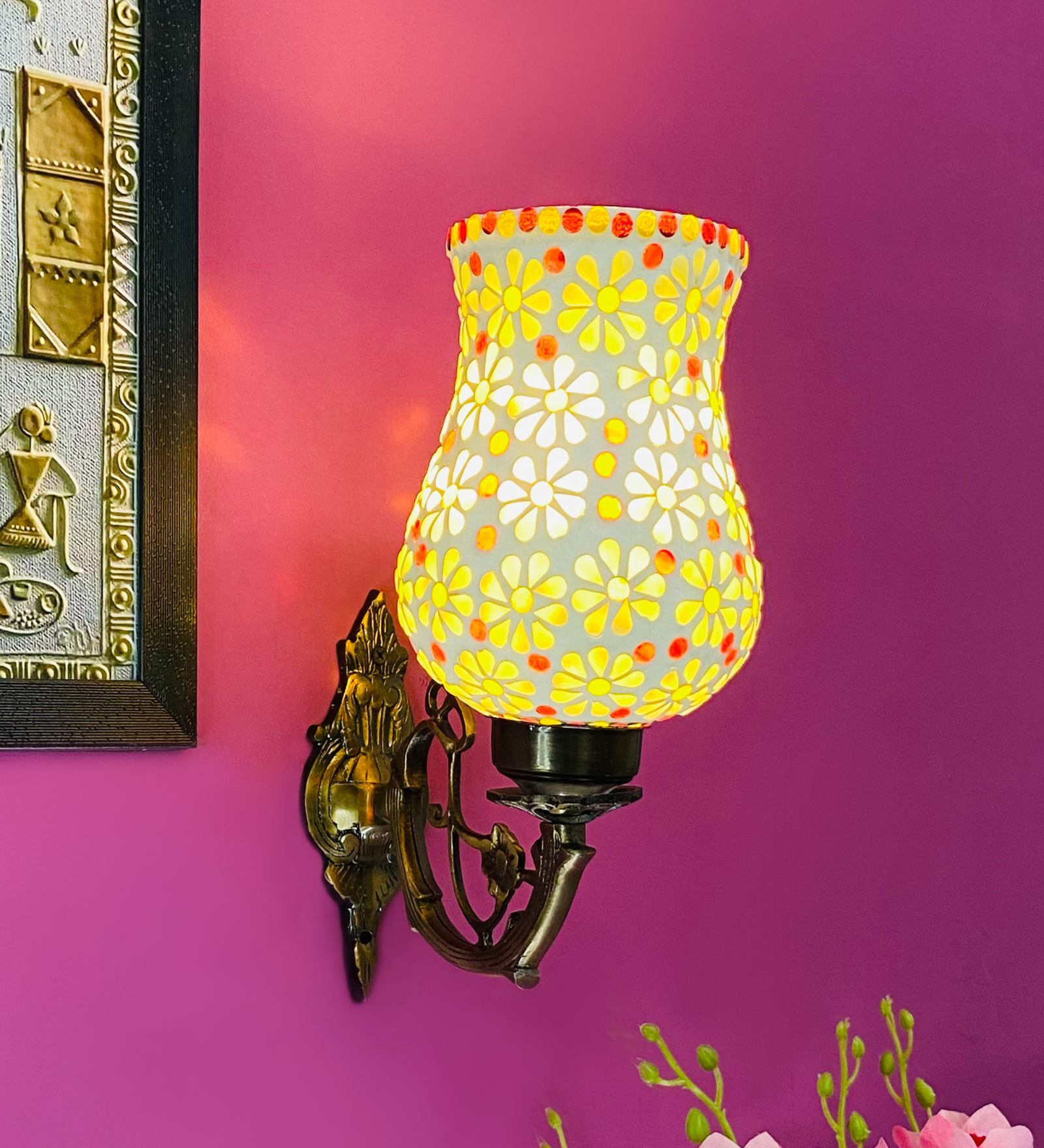 Multicolour B22 holder Metal & Glass Uplight Wall Scone