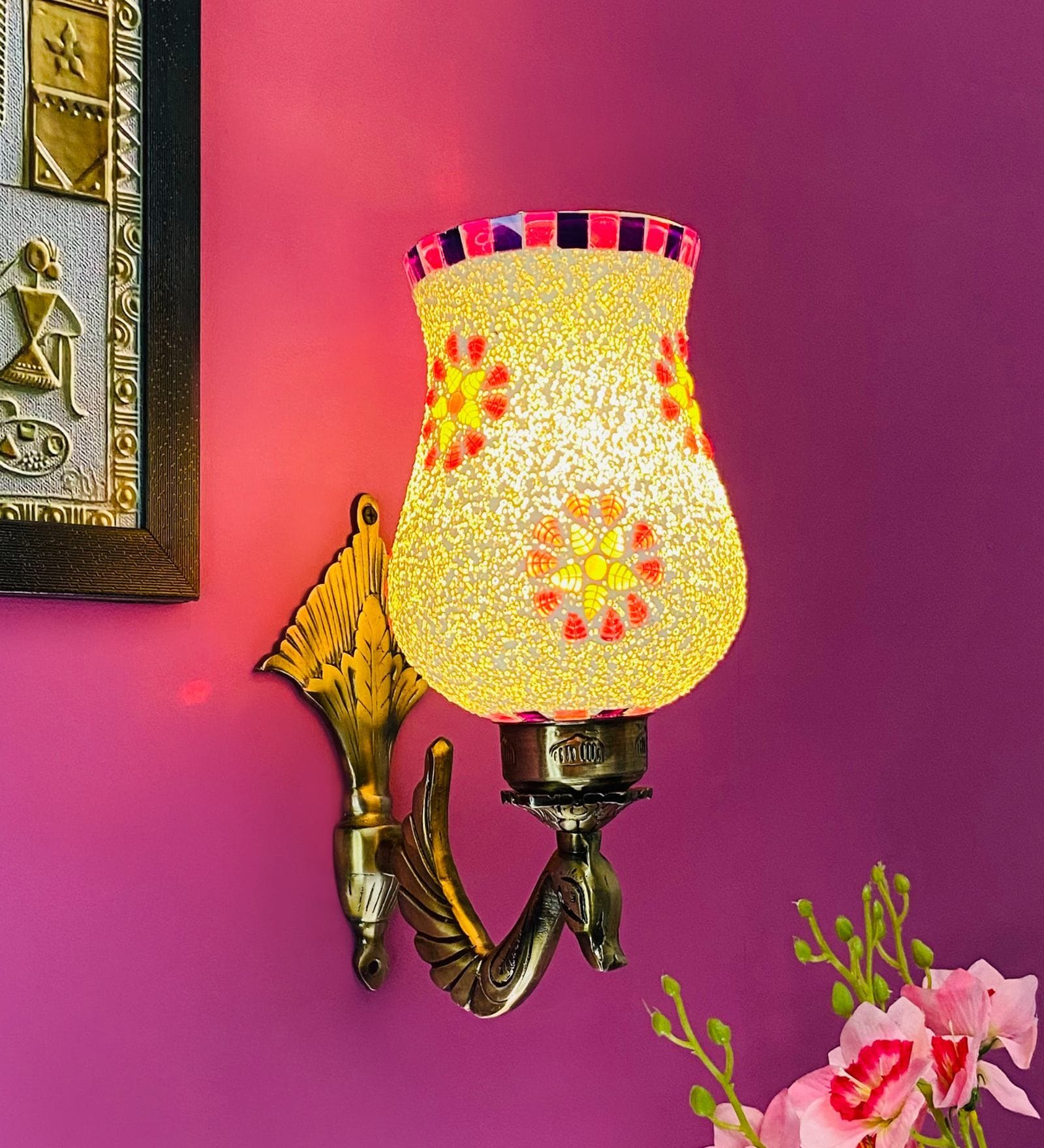 Multicolour B22 holder Metal & Glass Uplight Wall Scone