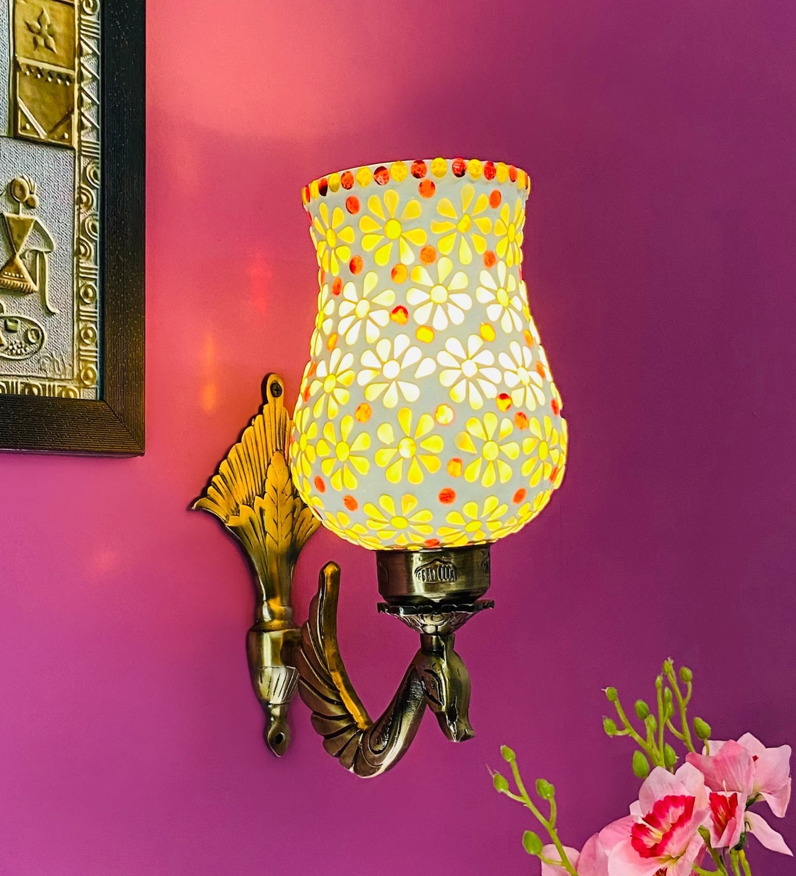 Multicolour B22 holder Metal & Glass Uplight Wall Scone