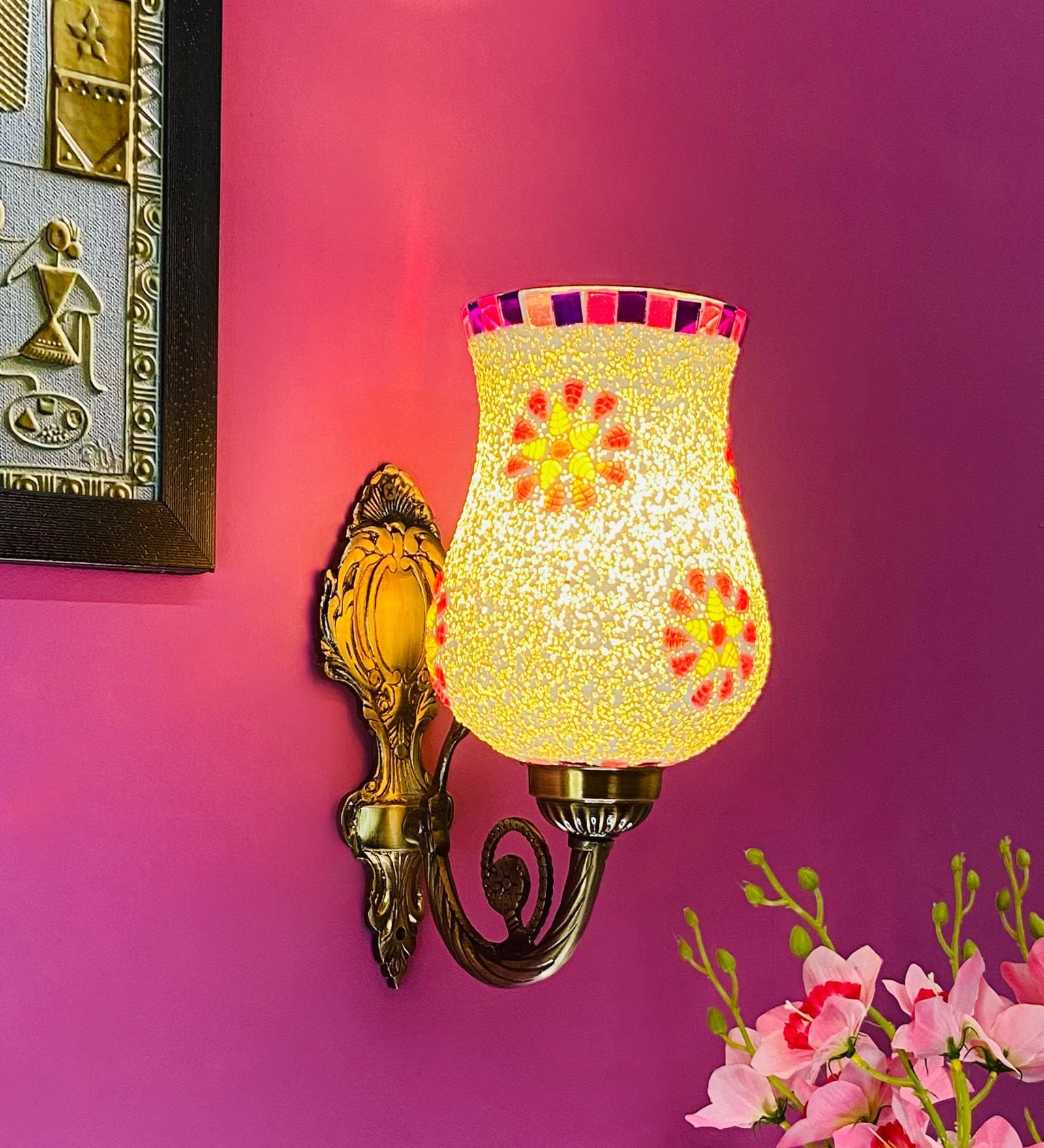 Multicolour B22 holder Metal & Glass Uplight Wall Scone