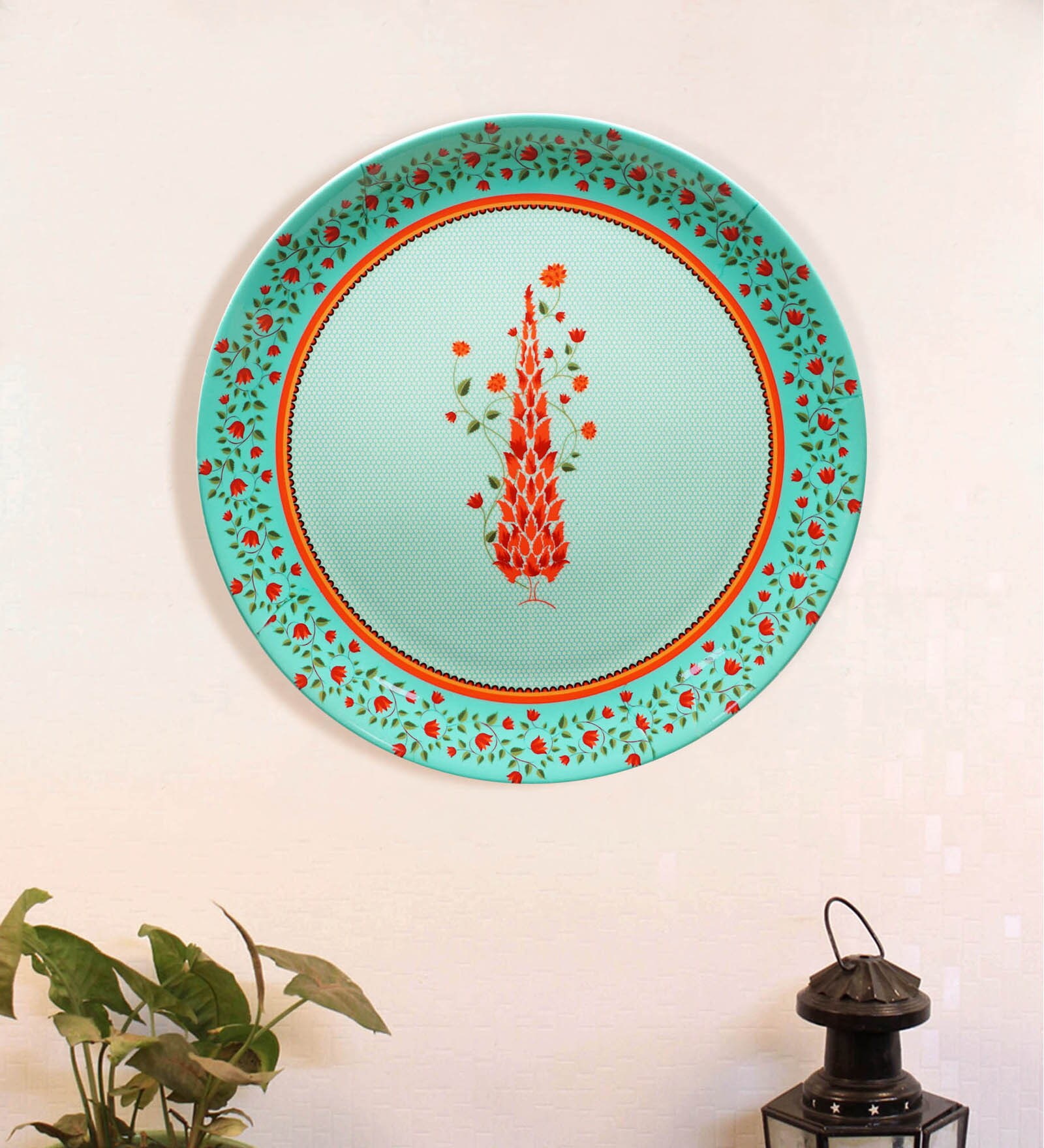 Blue Bone China Babur Inspired Home Decor Wall Plate 7.5 Inch