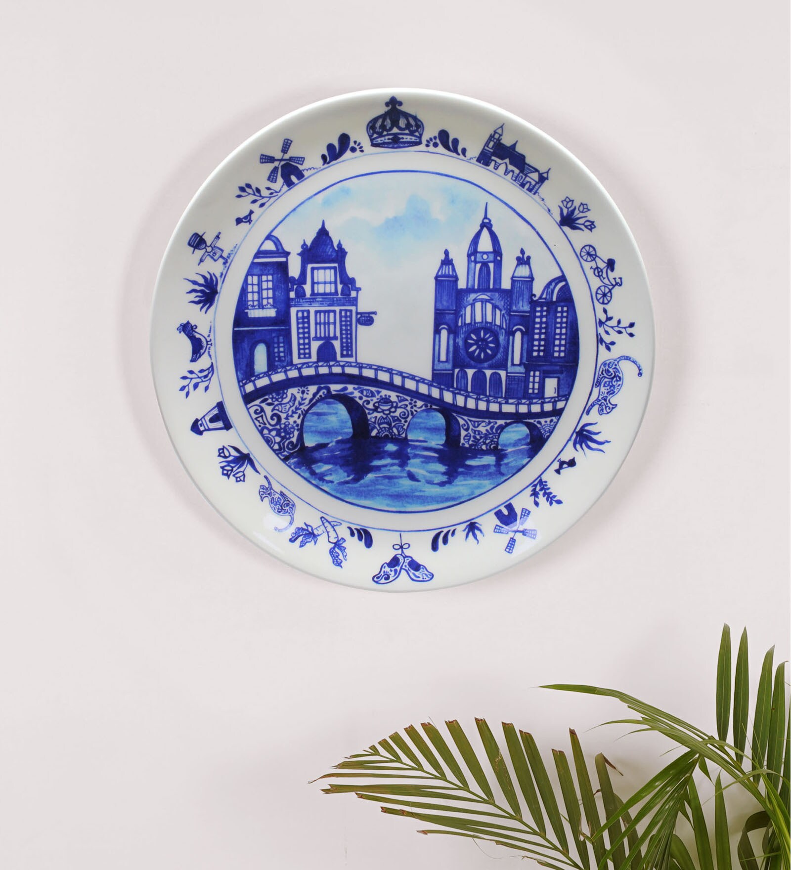 Blue Bone China Blue Pottery Inspired Home Decor Wall Plate 10 Inch