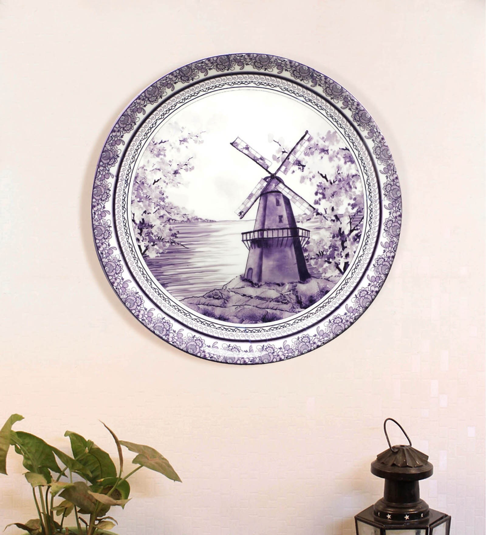 Purple Bone China Delftware Dutch Blue Pottery Inspired Home Decor Wall Plate 7.5 Inch