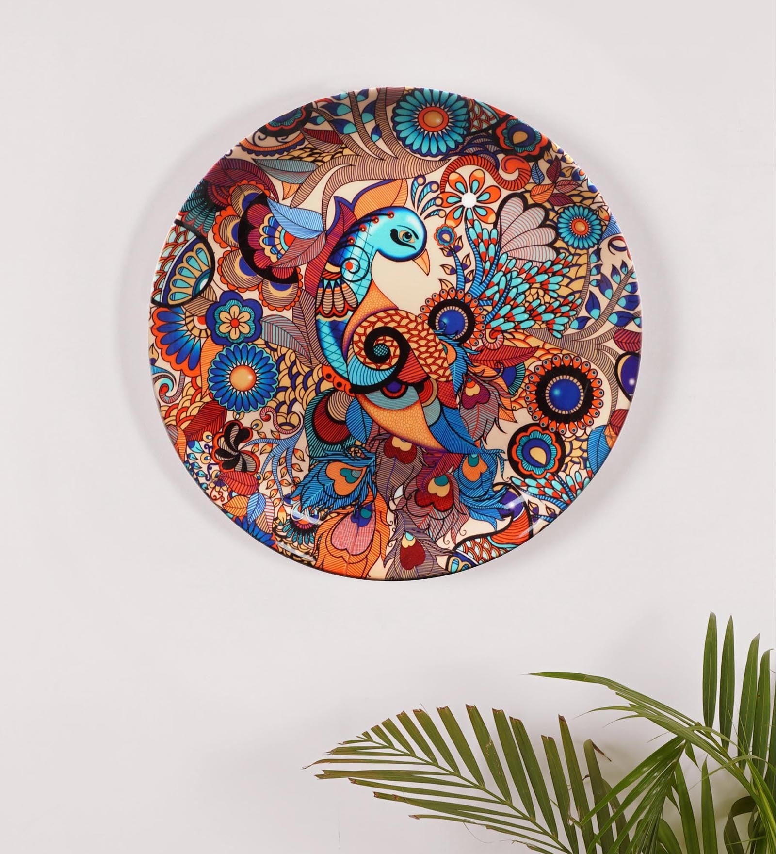 Blue Bone China Peacock Admiration Decorative Plate 10 Inch