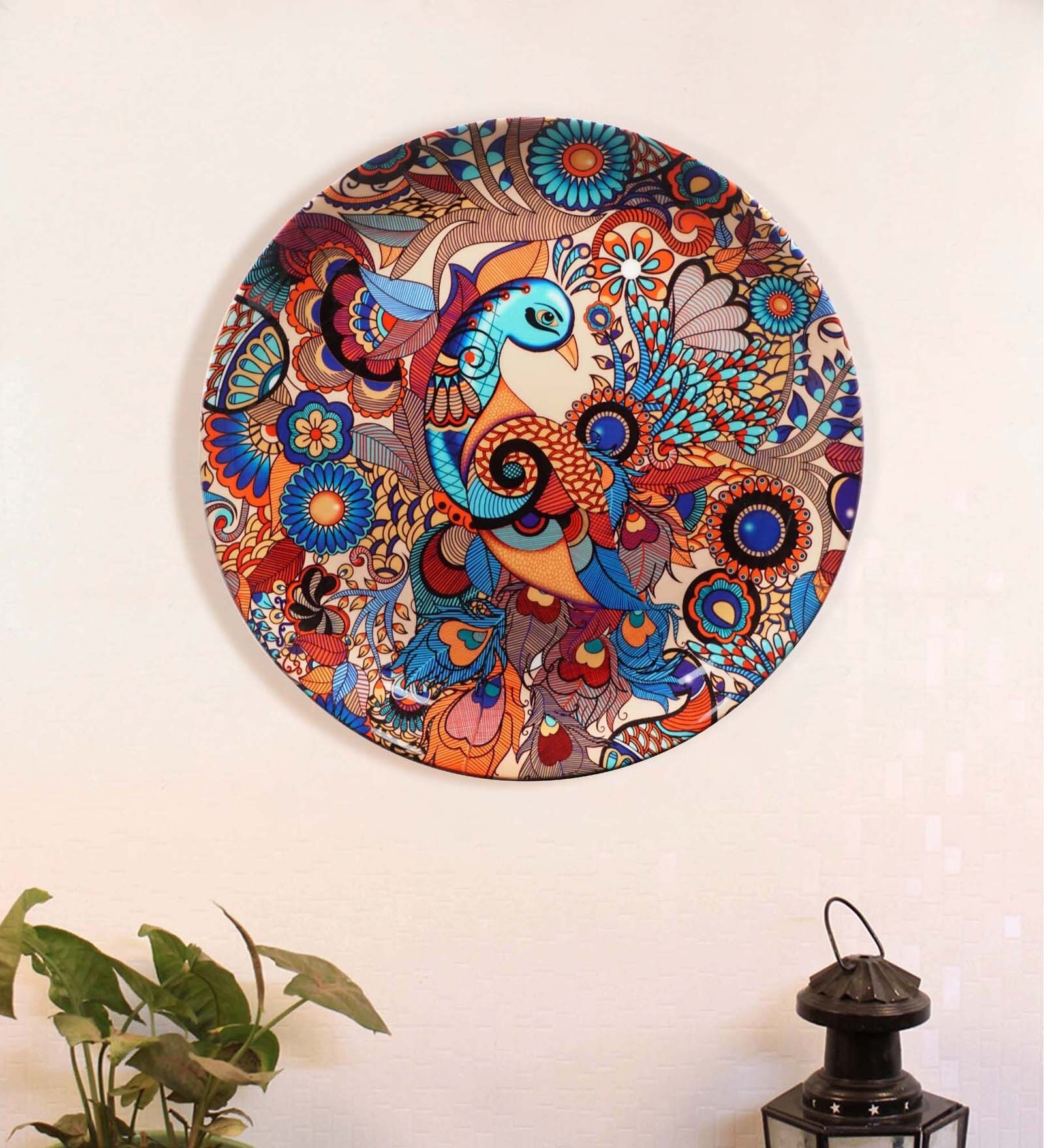 Blue Bone China Peacock Admiration Decorative Plate 7.5 Inch