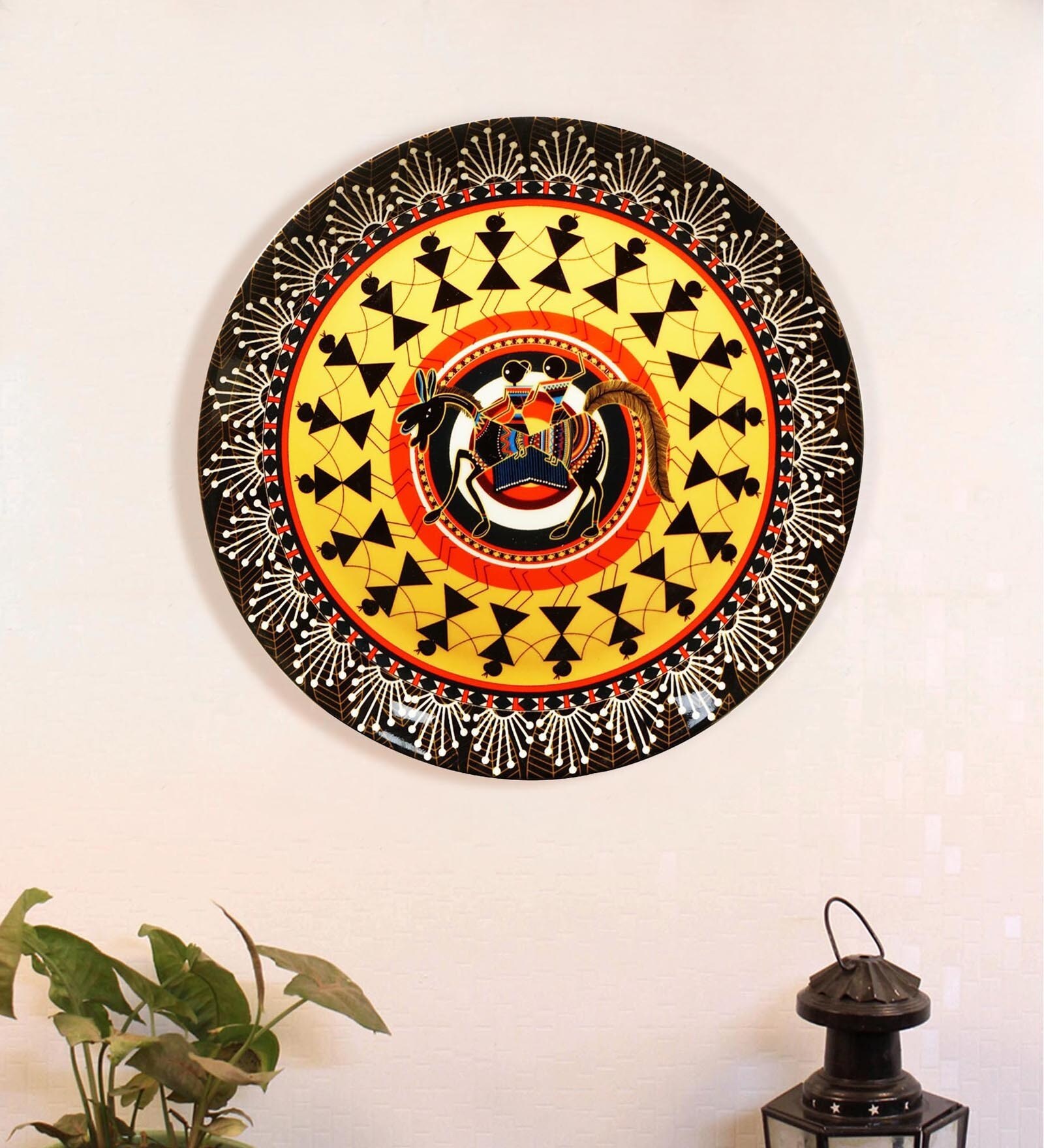 Yellow Bone China Rustic Warli Decorative Plate 7.5 Inch