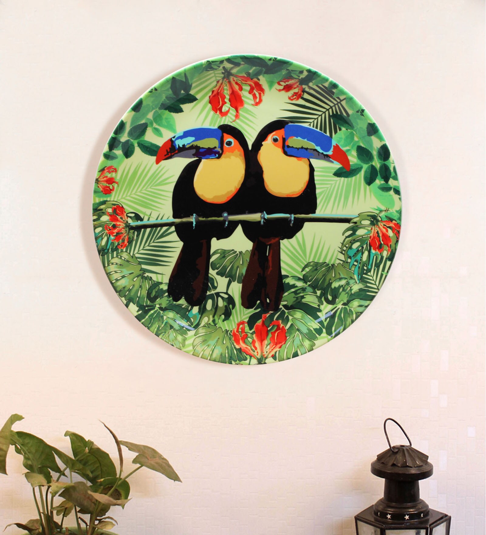 Green Bone China Tropical Rain Forest World Toucan Inspired Home Decor Wall Plate 7.5 Inch