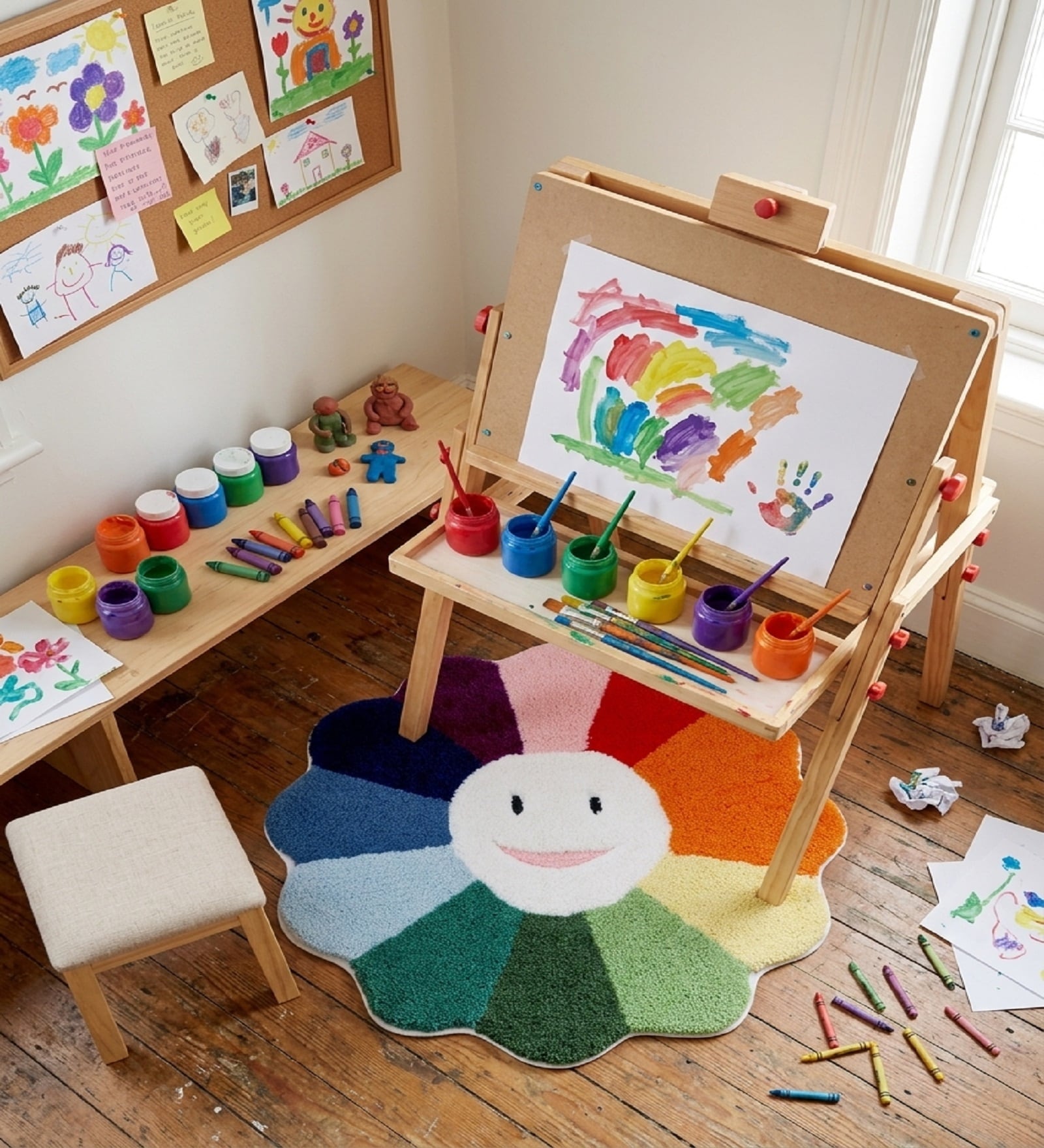 Multicolour Bow Bow Rainbow 24x24 Inches Anti Skid Shape Rug