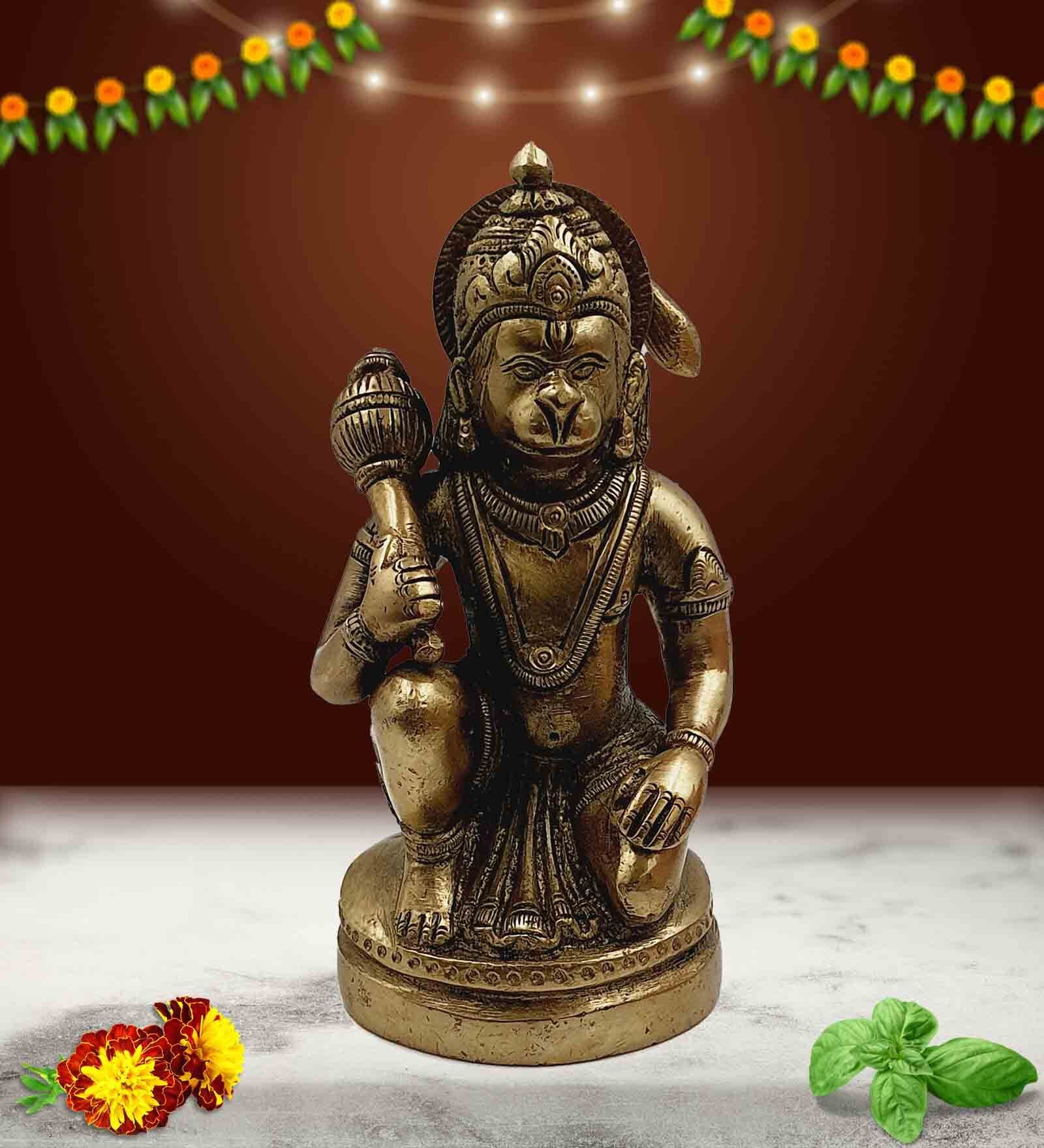Multicolour Brass Hanuman Ji-Holding Gada Religious Idol