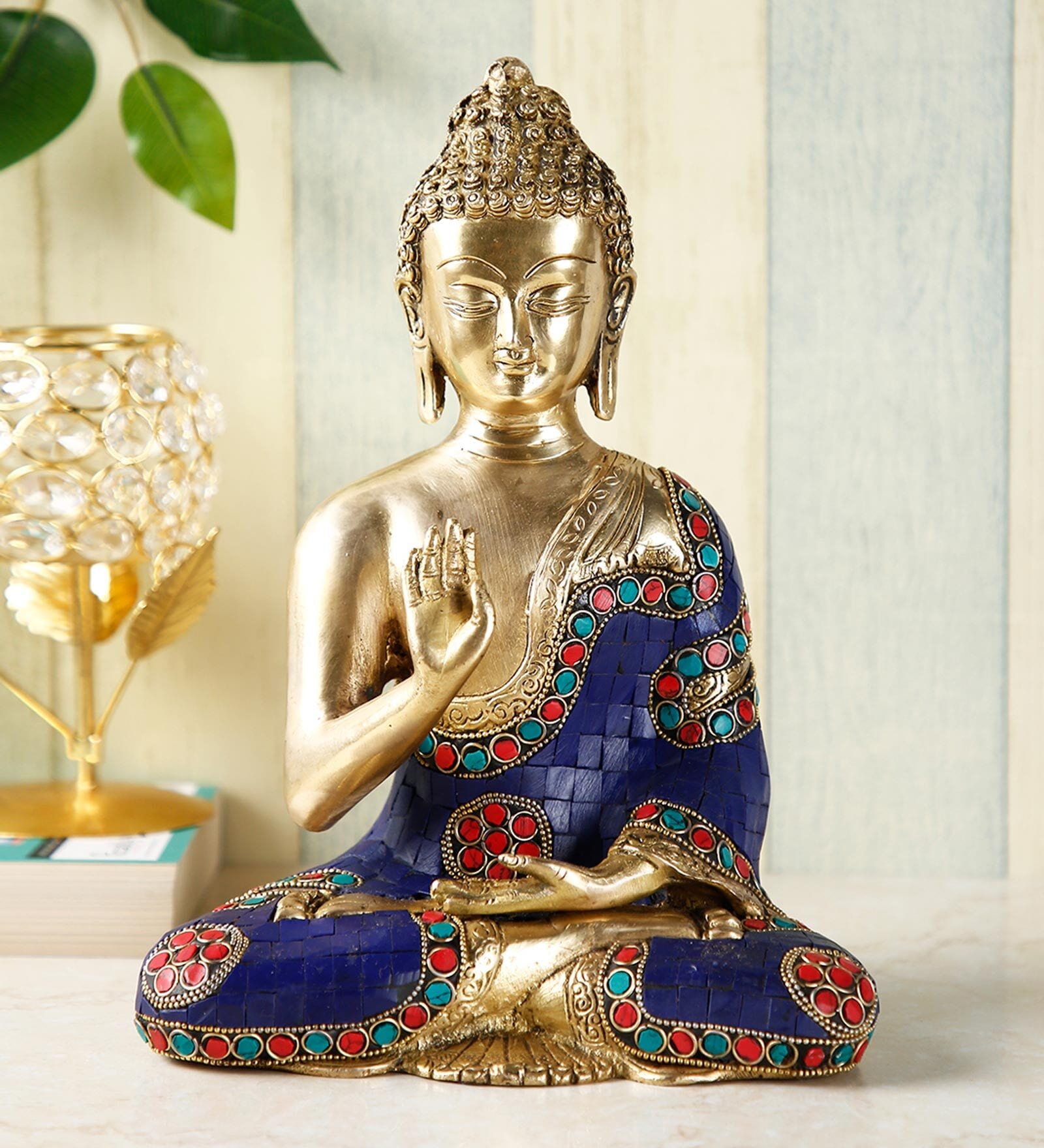 Multicolour Brass 10.5 Inches Abhaya Buddha Idol