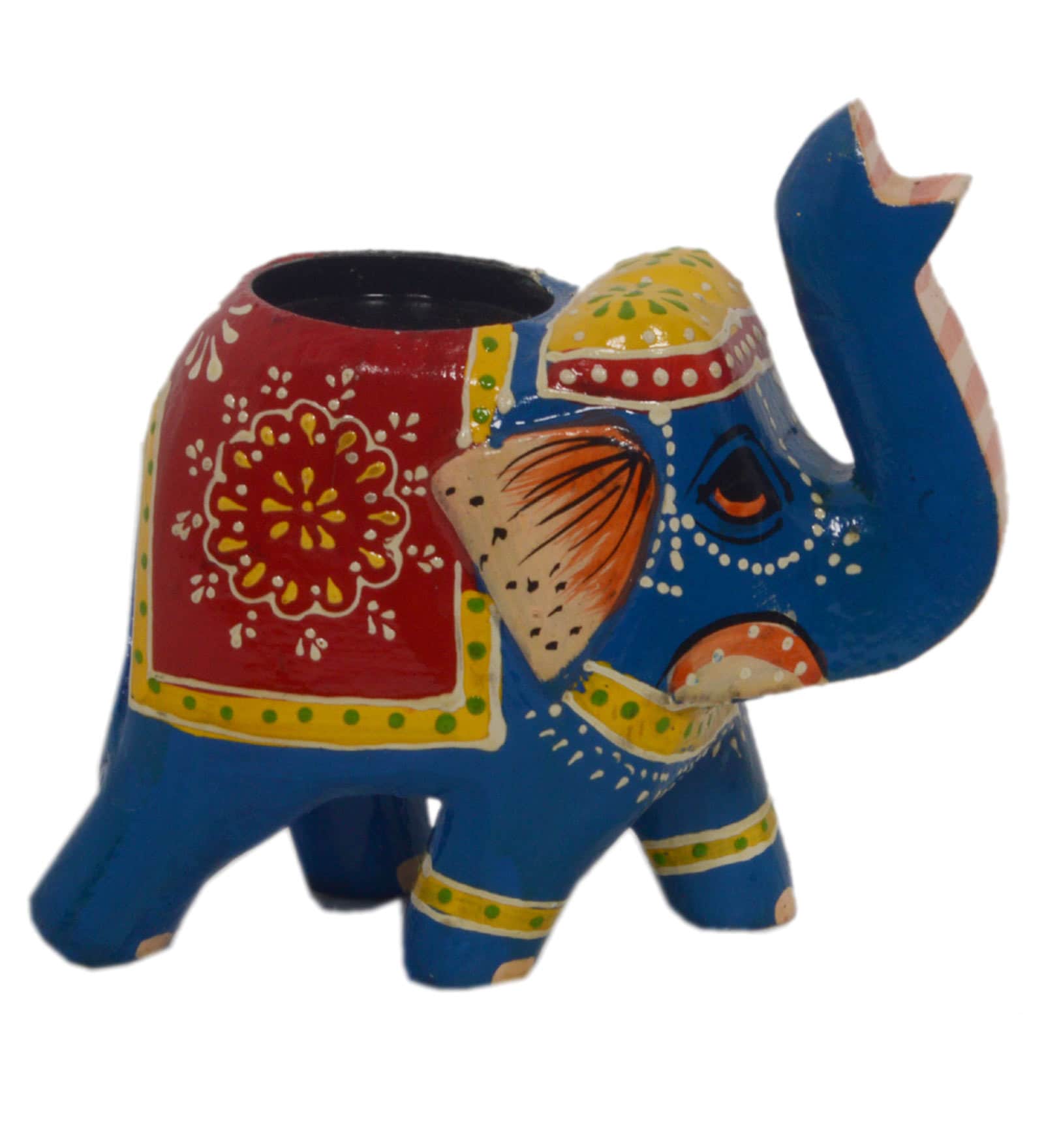 Buy Multicolour Brass Hand Painted Decorative Elephant Candle Holder by