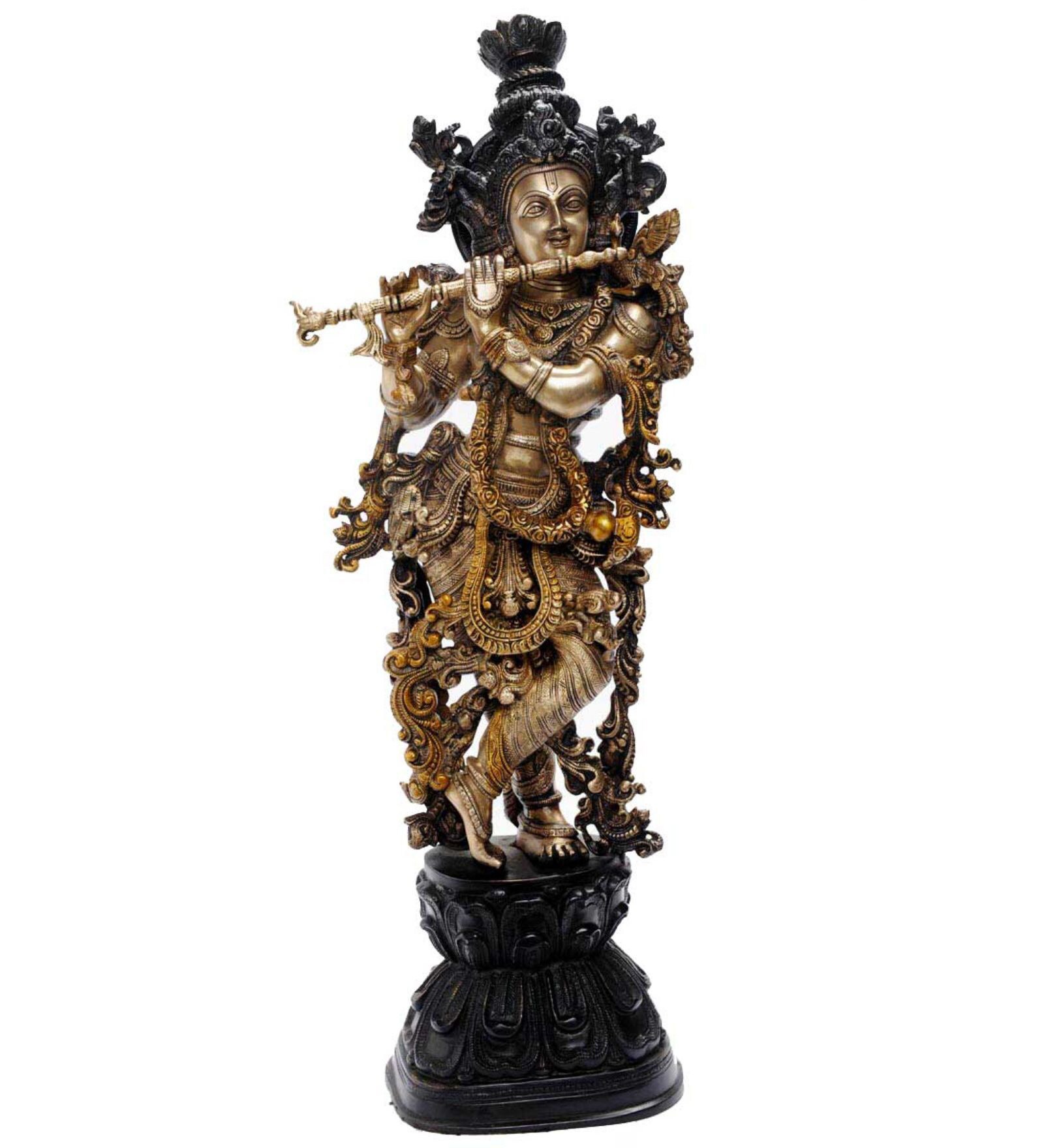 Multicolour Brass India Hindu God Deity Lord Krishna Idol