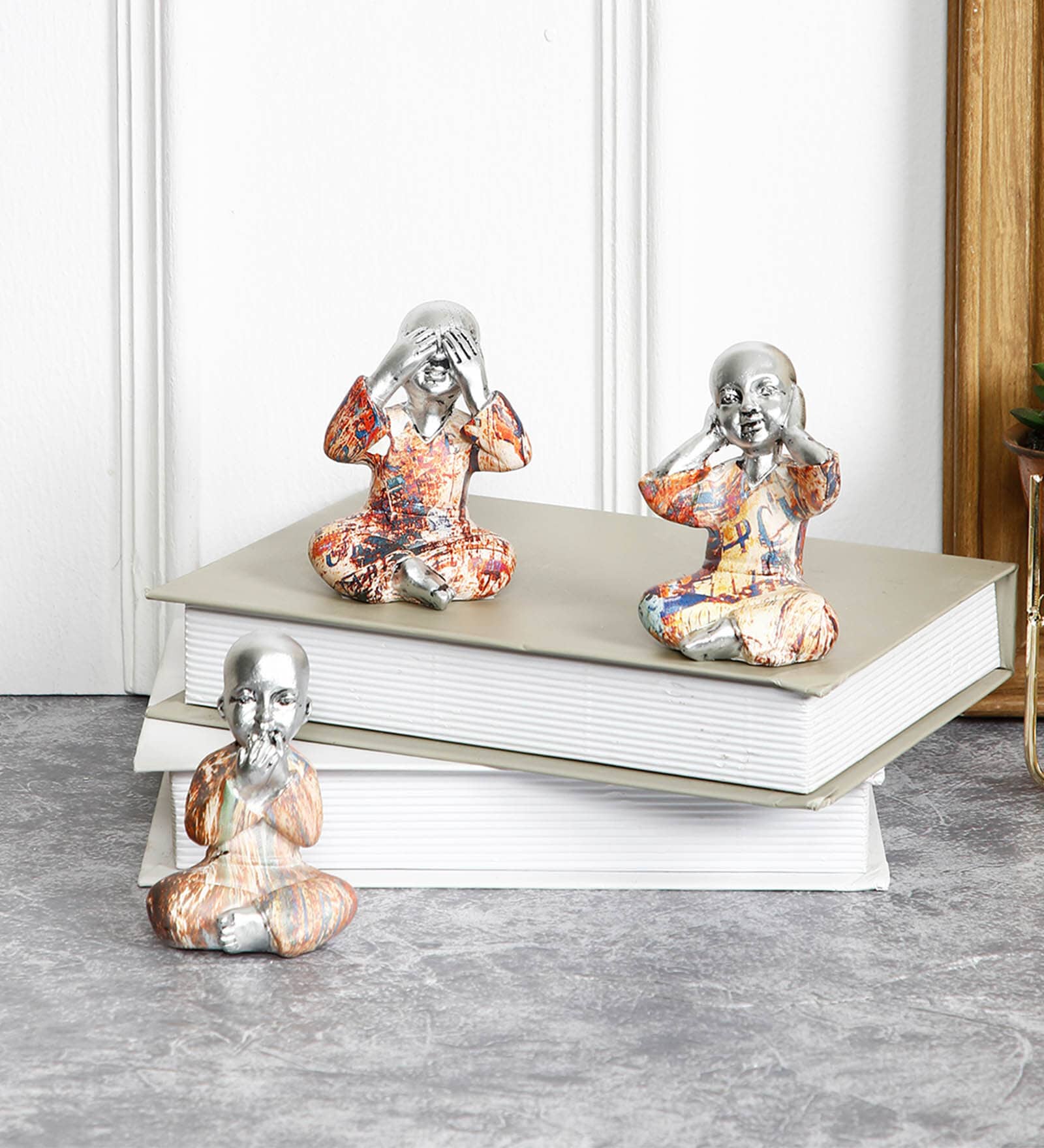 Silver Faces Multicolour Polyresin  (Set of 2) Buddha