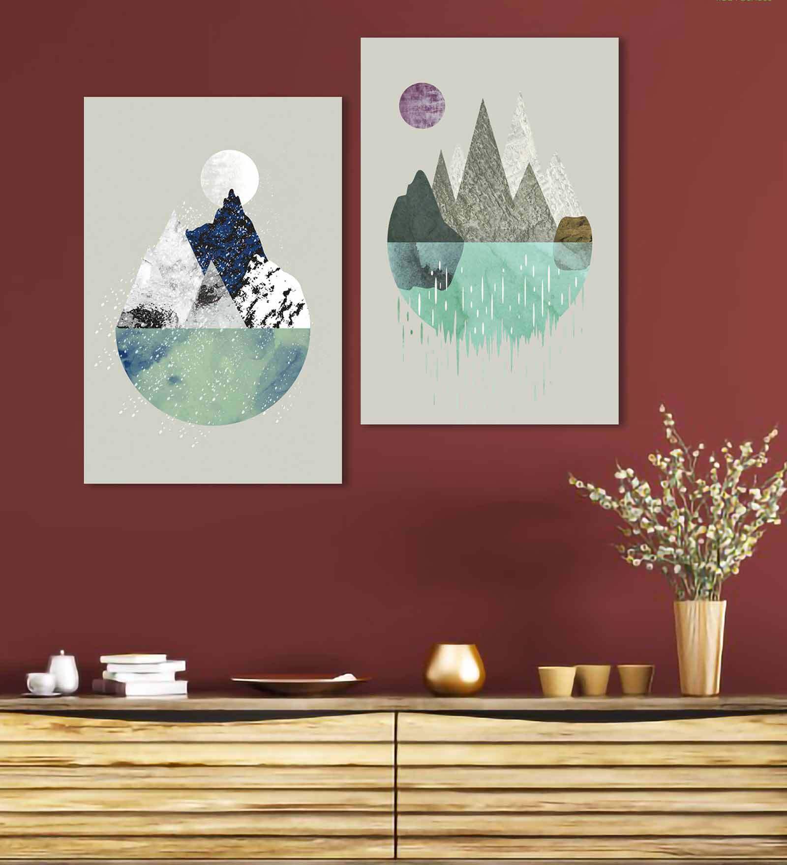 Geomatric Multicolour Canvas Teakwood Framed Art Print