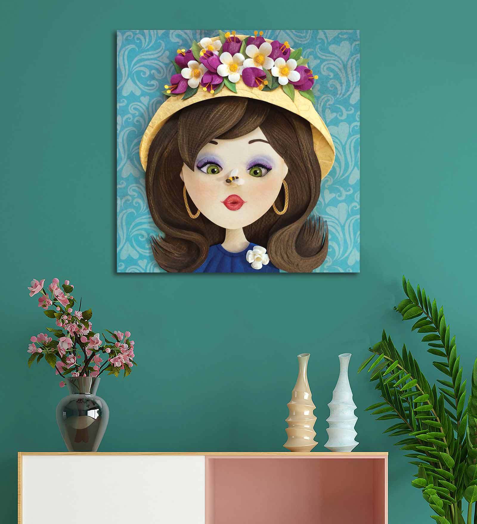 French Vintage Cartoon Multicolour Canvas Teakwood And MDF Framed Art Print