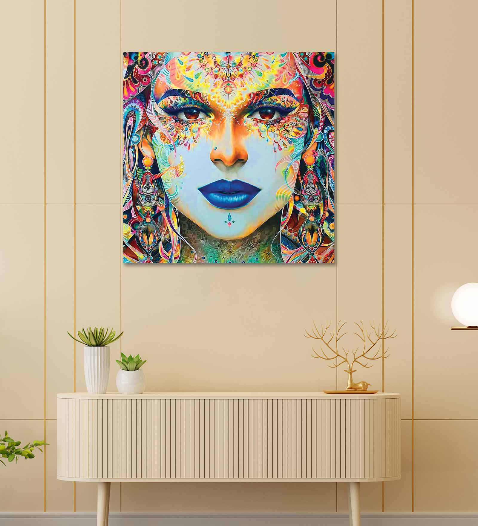 Beautiful Lady Multicolour Canvas Teakwood And MDF Framed People and Places Art Print