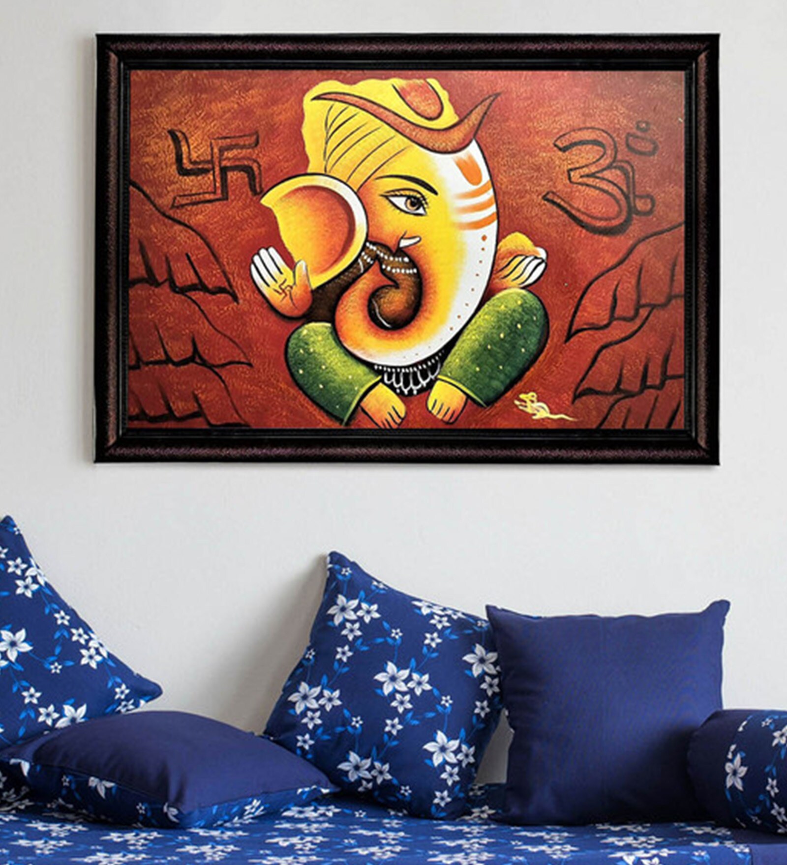 Multicolour Canvas Mantras Ganesha Oil Painting