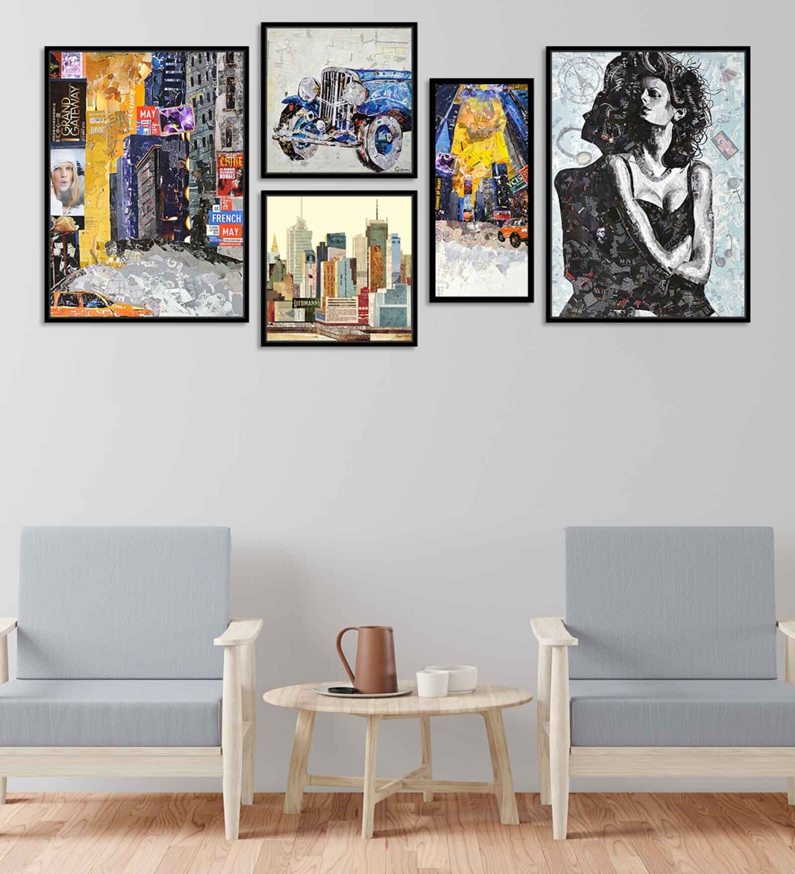 Contemporary Method Multicolour Canvas People and Places Art Print Set of 5