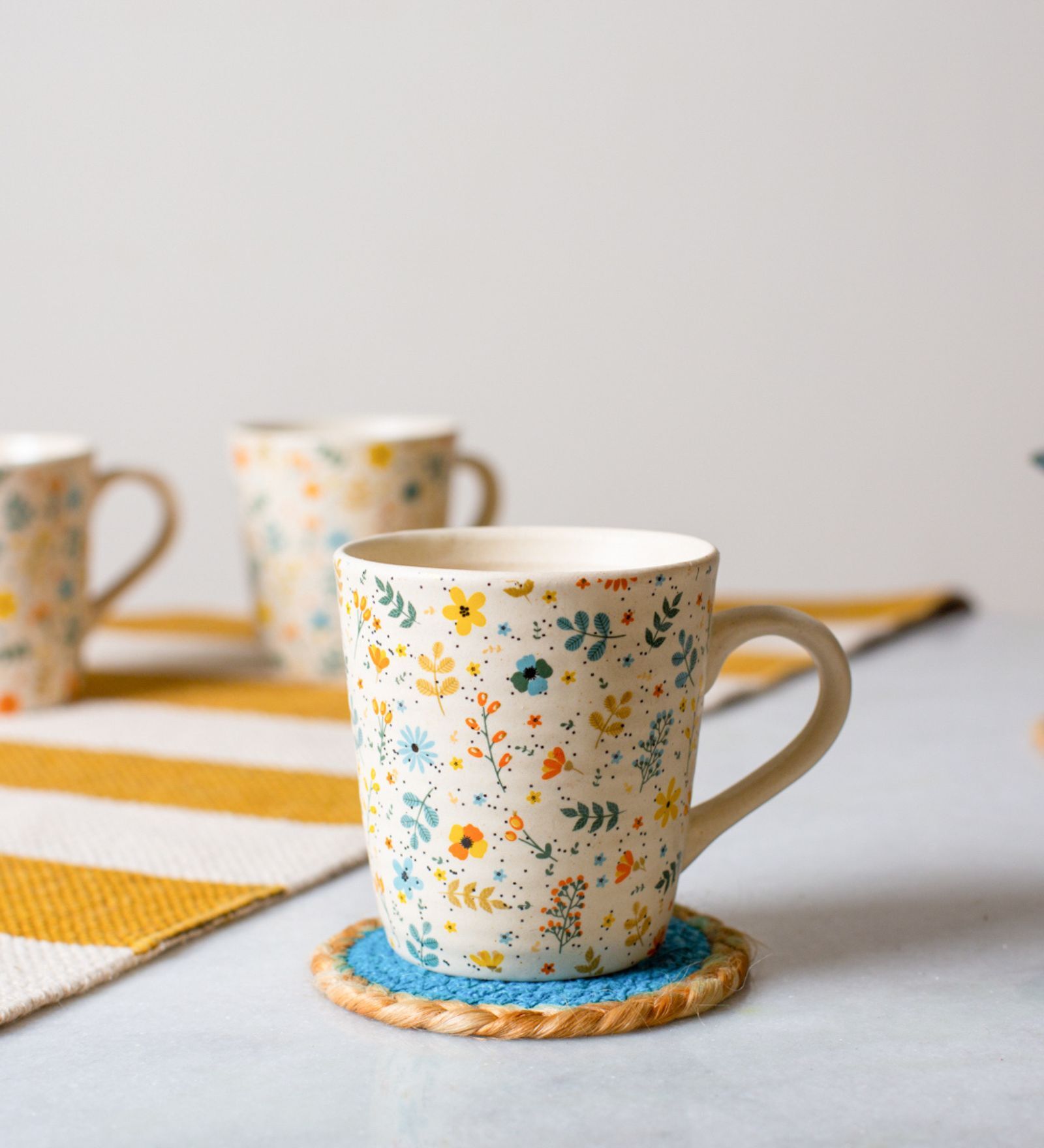 Noah 380ml Blue & White Ceramic (Set of 4) Coffee Mugs