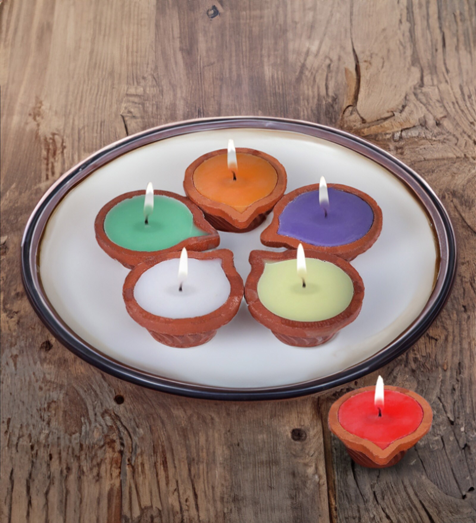Multicolour Clay Diya Set of 6
