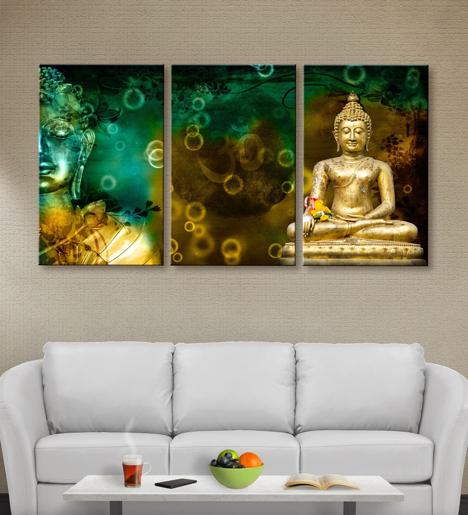 Buy Multicolour Cotton & Canvas Buddha Meditating Art Panel - Set Of 3 ...