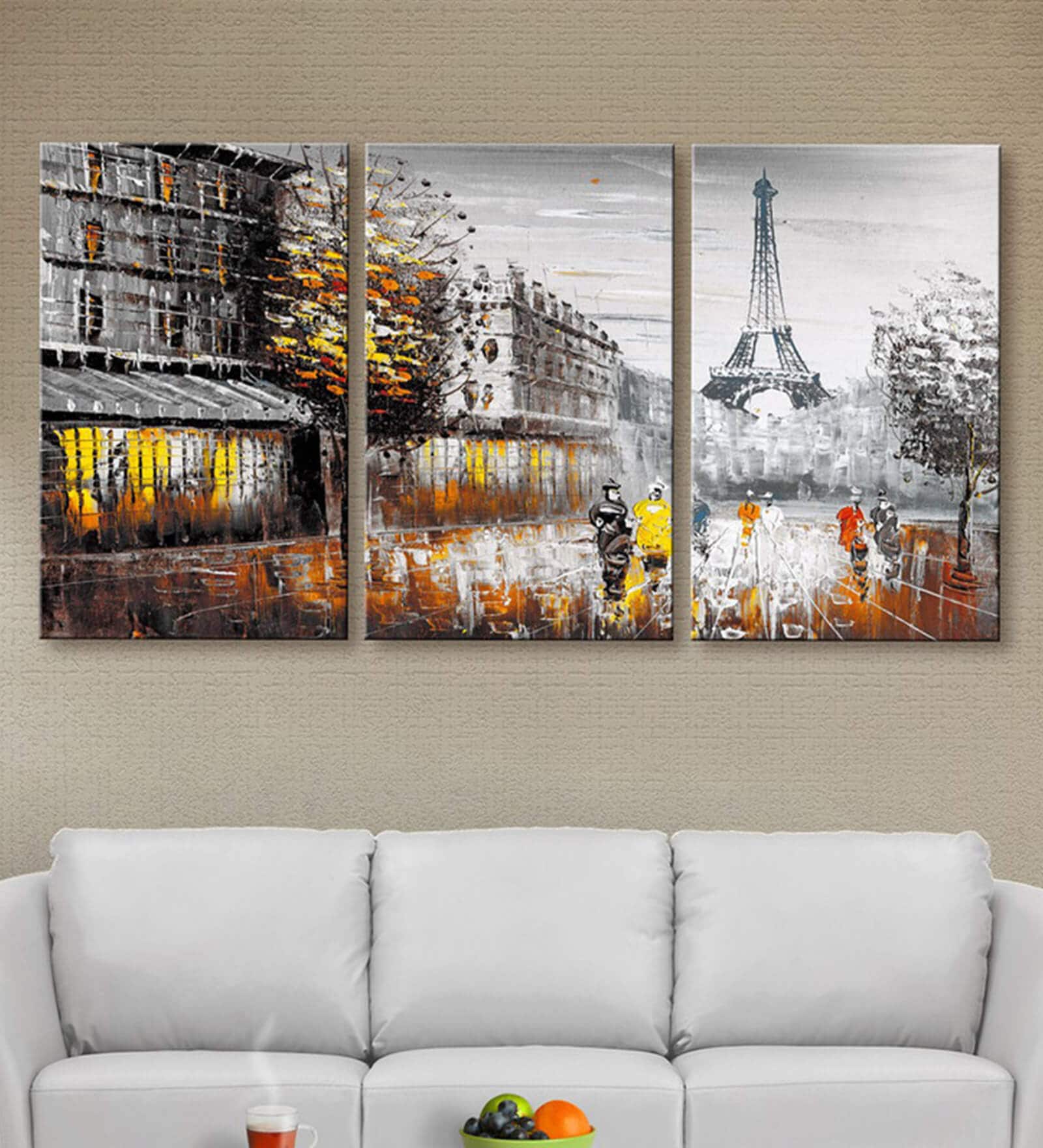 Artistic Multicolour Cotton Canvas Framed Art Panels Set of 3