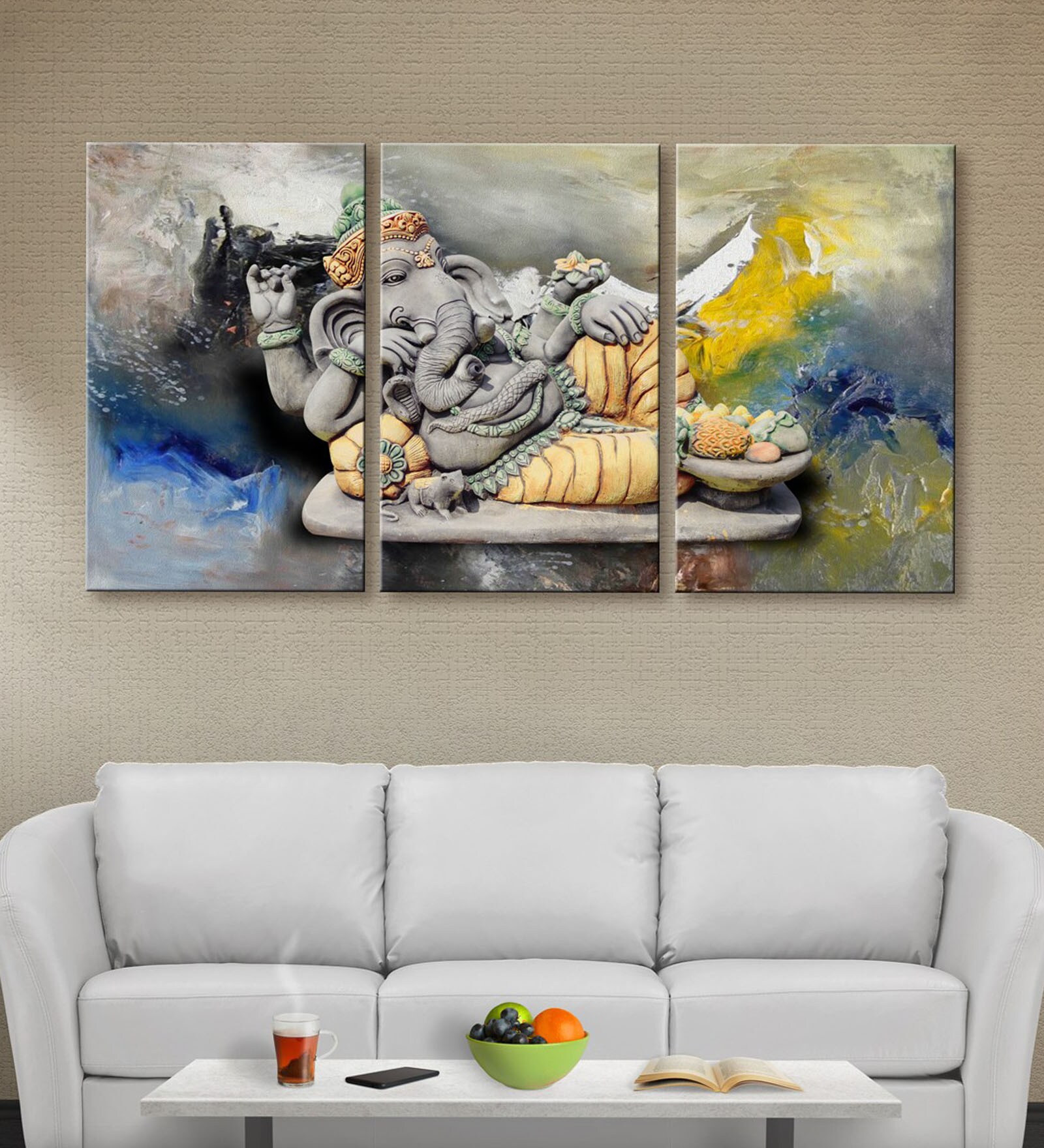 Multicolour Cotton & Canvas Lord Ganesha Printed Art Panel