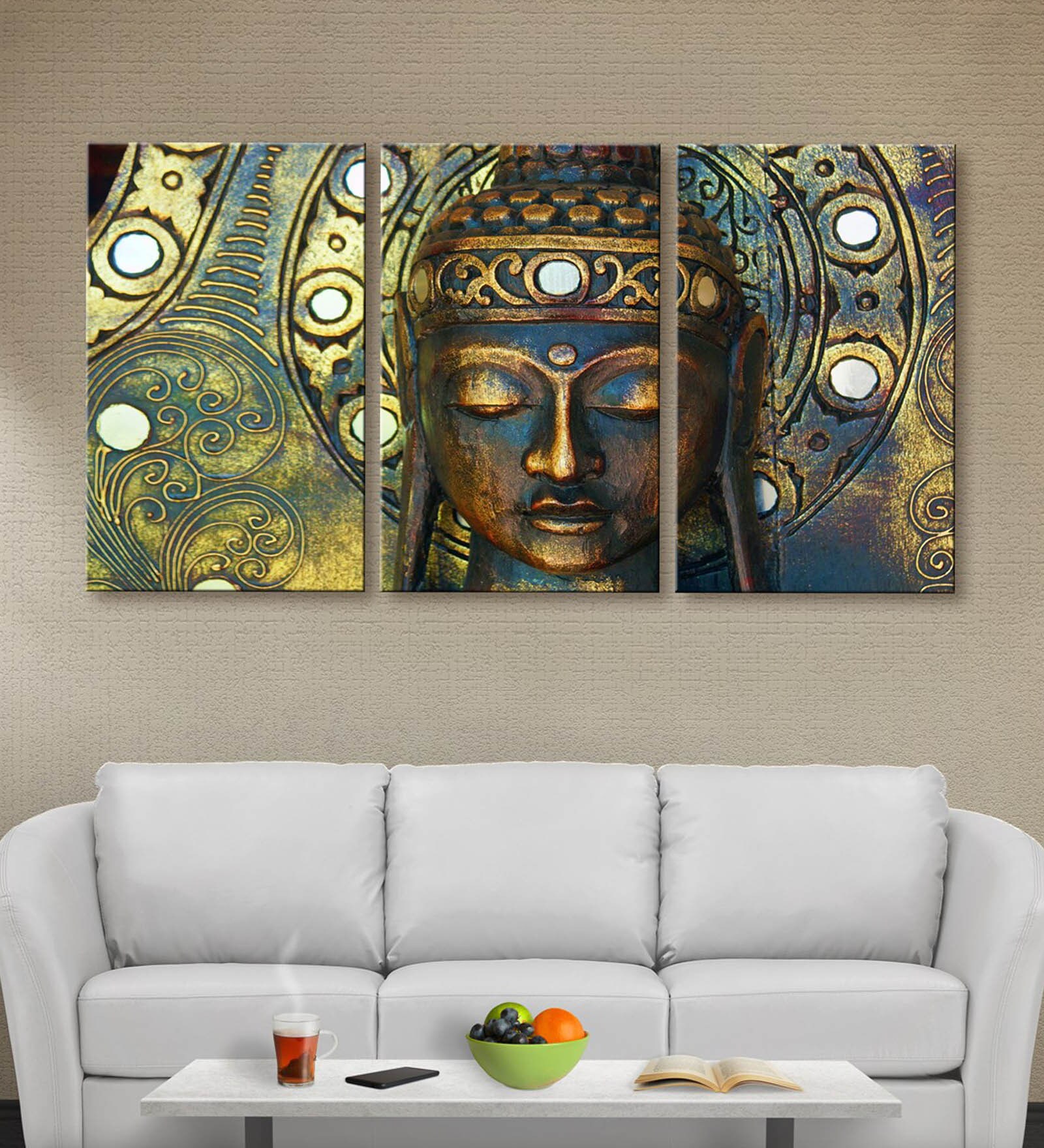 Buy Multicolour Cotton & Canvas Meditating Buddha Printed Art Panel ...