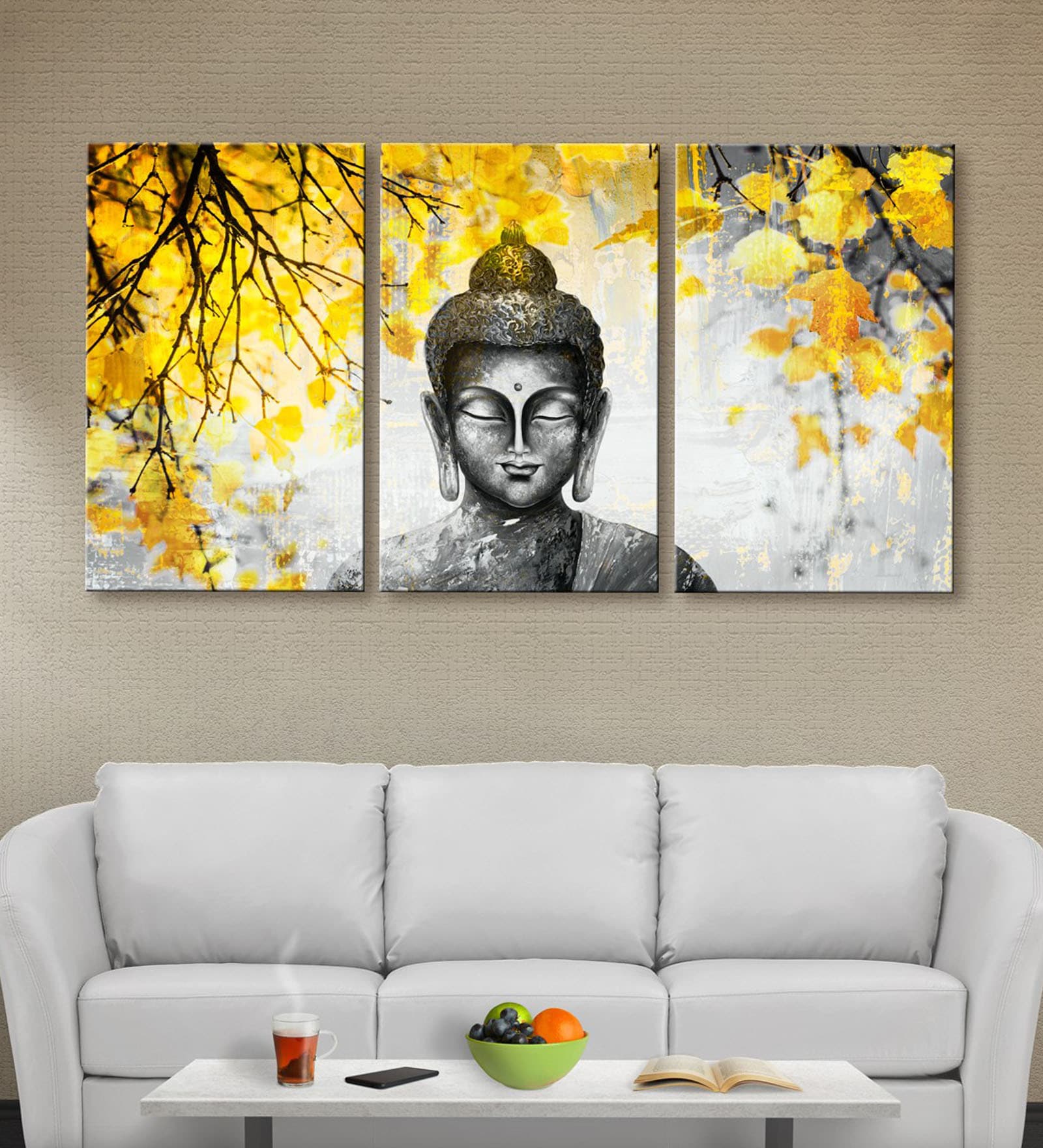 Blessed Multicolour Cotton Canvas Framed Spiritual Art Panel Set of 3