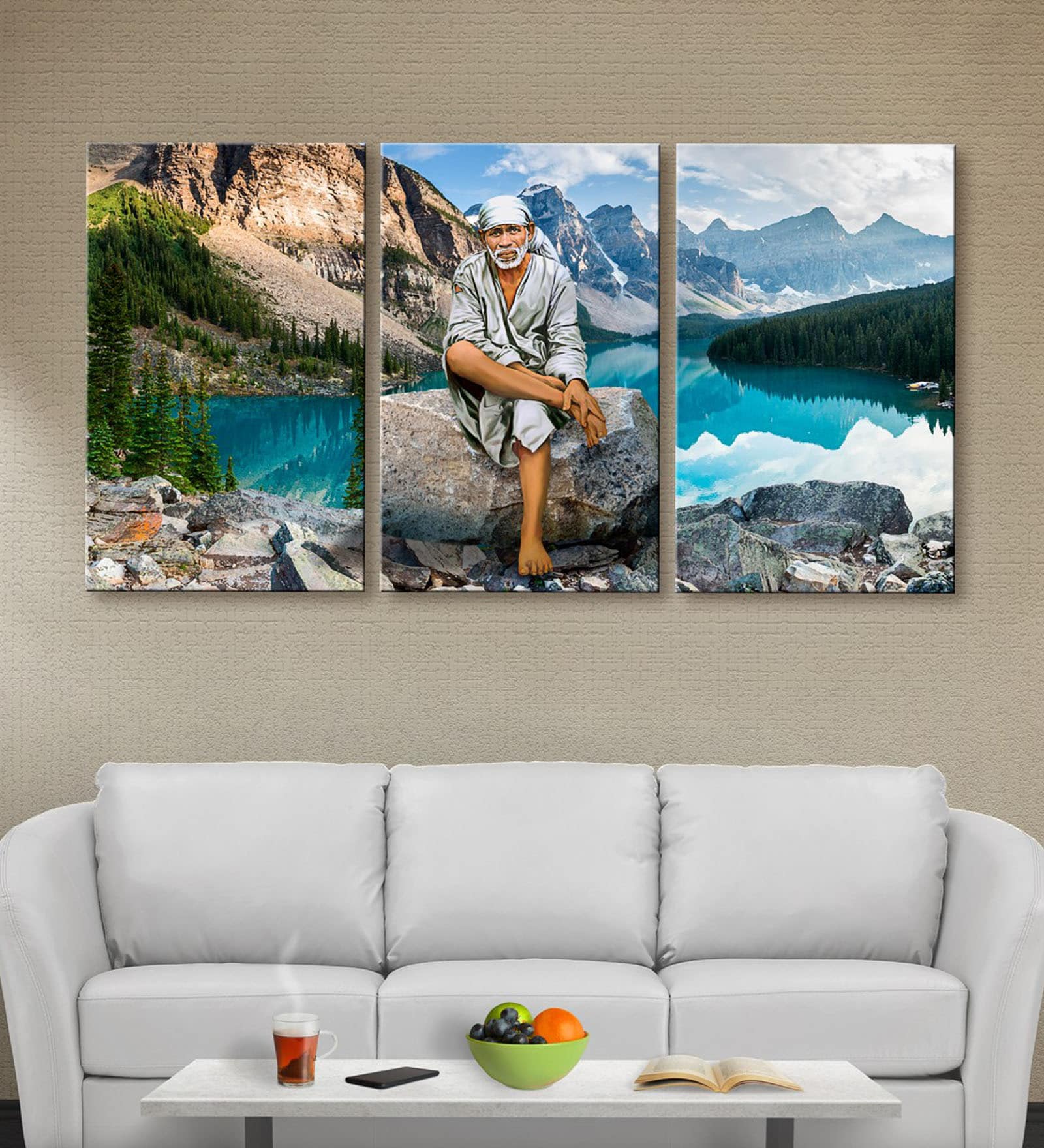 Multicolour Cotton & Canvas Sai Baba Printed Art Panel